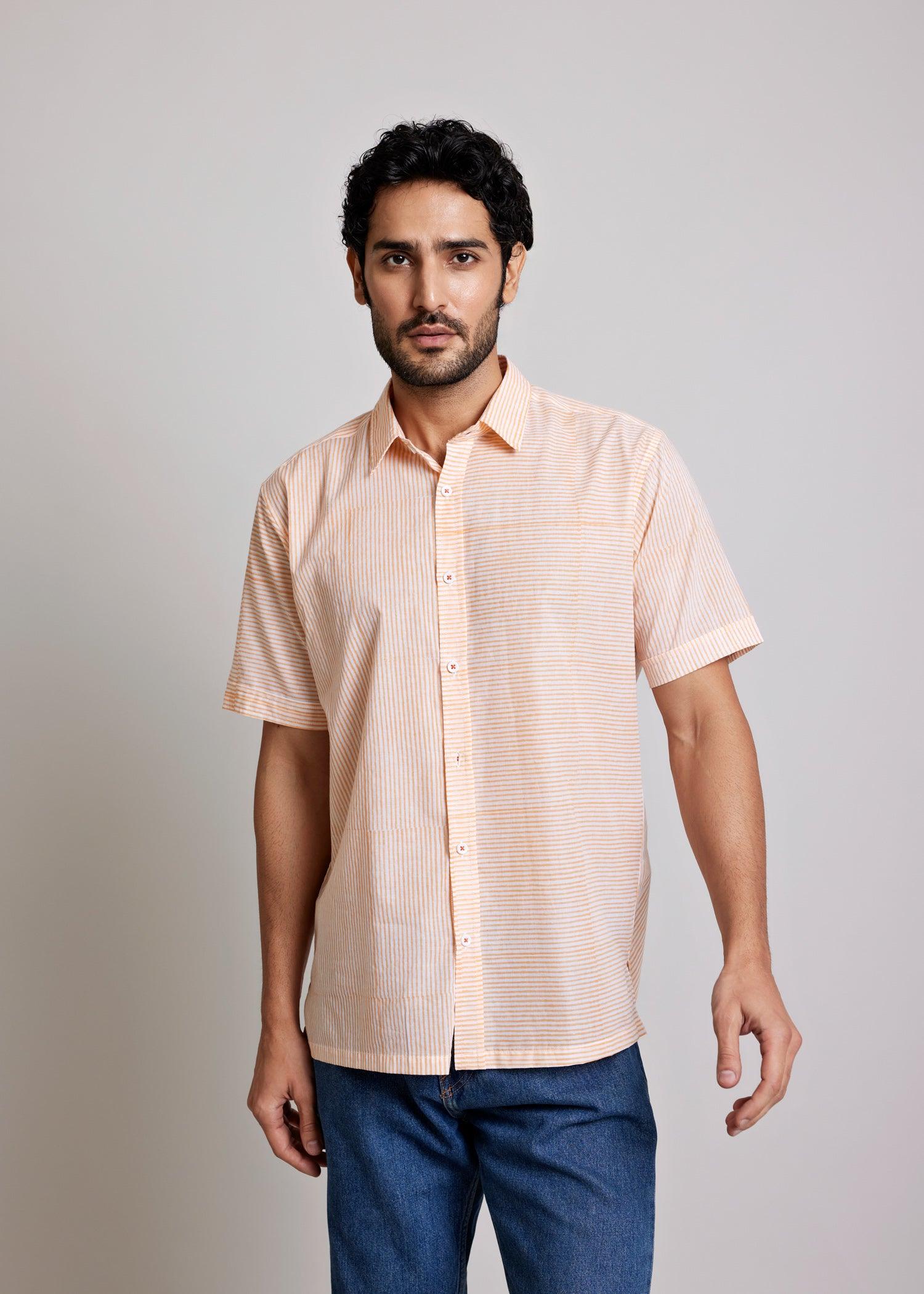 Orange Regular Cotton Half Sleeve Shirt Ratan Texprocess Pvt. Ltd