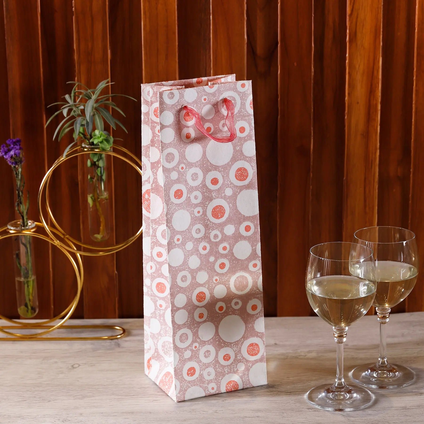 Circles Peach Color Wine Bag Set of 3