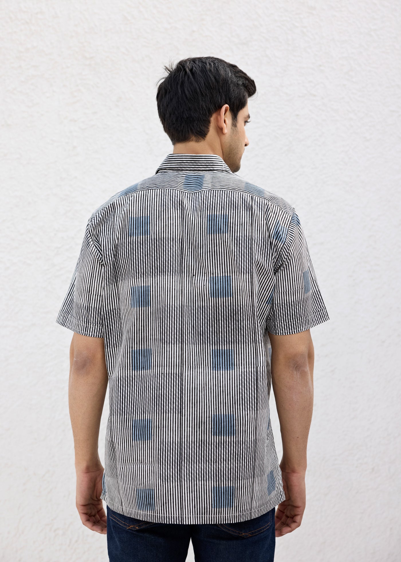 Half Sleeves Shirt-Grey/Blue