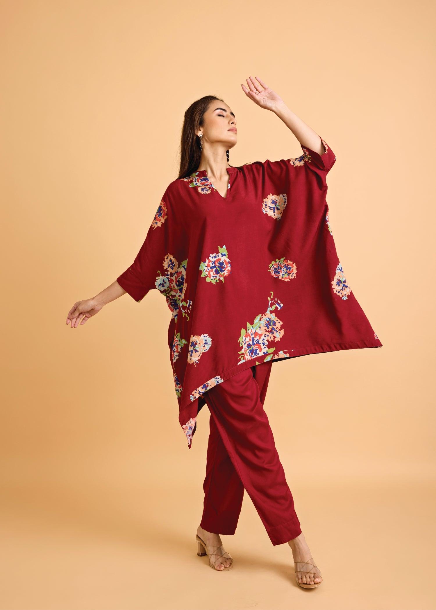 Maroon Loose Viscose Saba Kaftan Ratan Texprocess Pvt. Ltd