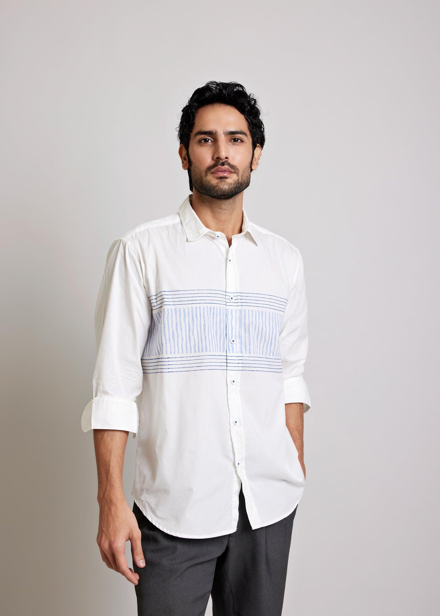 White & Blue Regular Cotton Full Sleeve Shirt Ratan Texprocess Pvt. Ltd