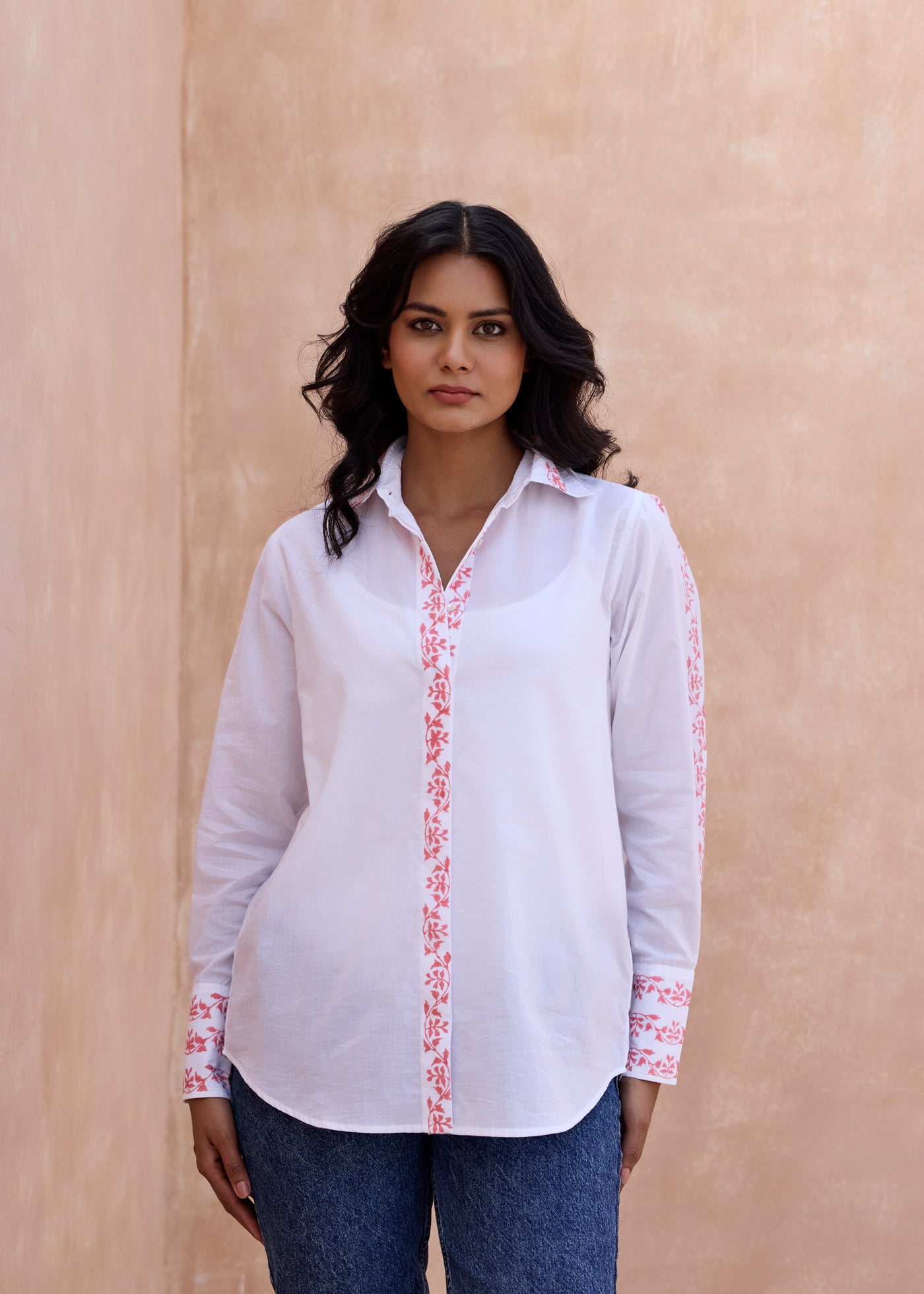 Oxford Cotton Shirt-White/Pink