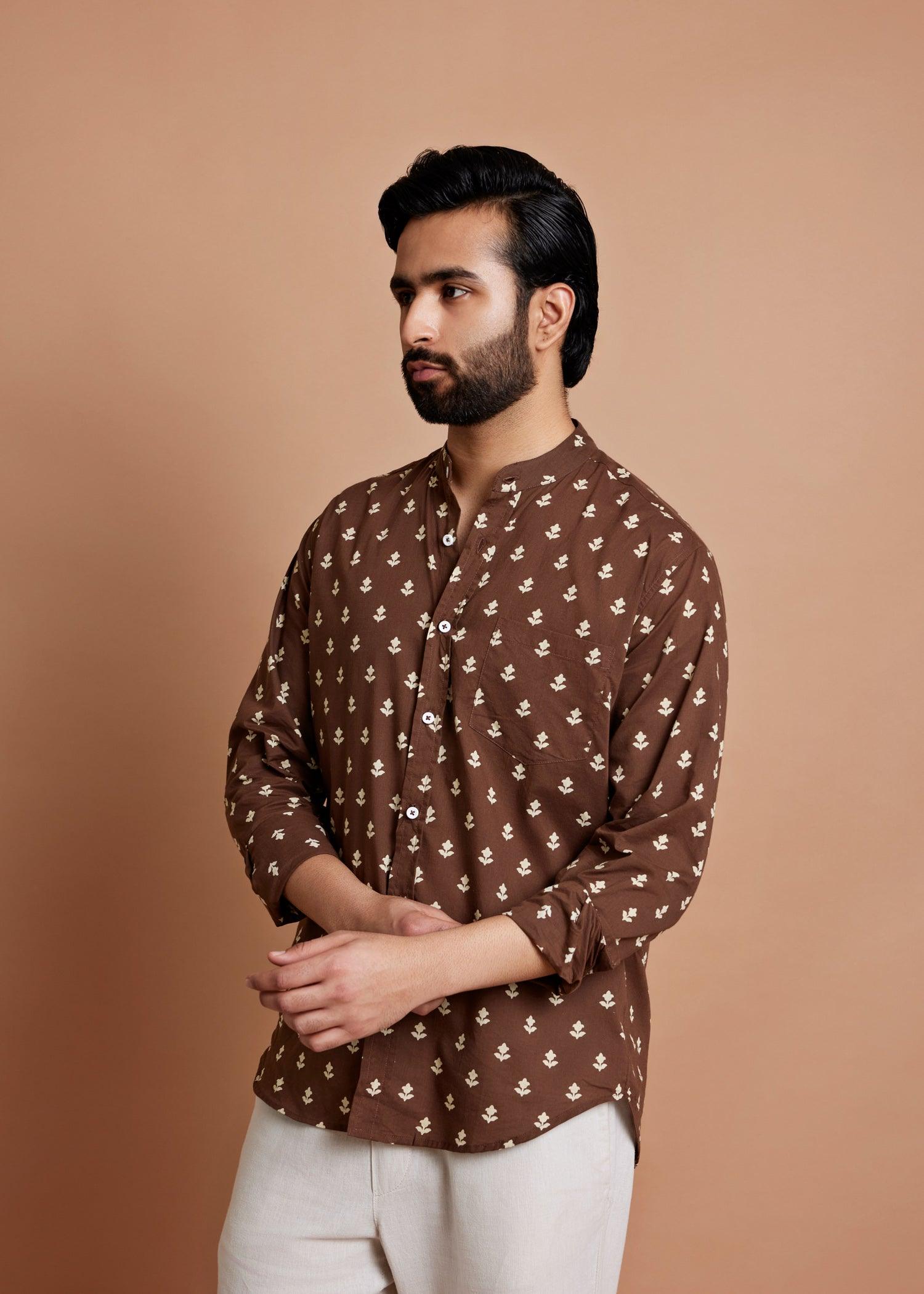 Dark Brown Regular Cotton Full Sleeve Shirt Ratan Texprocess Pvt. Ltd