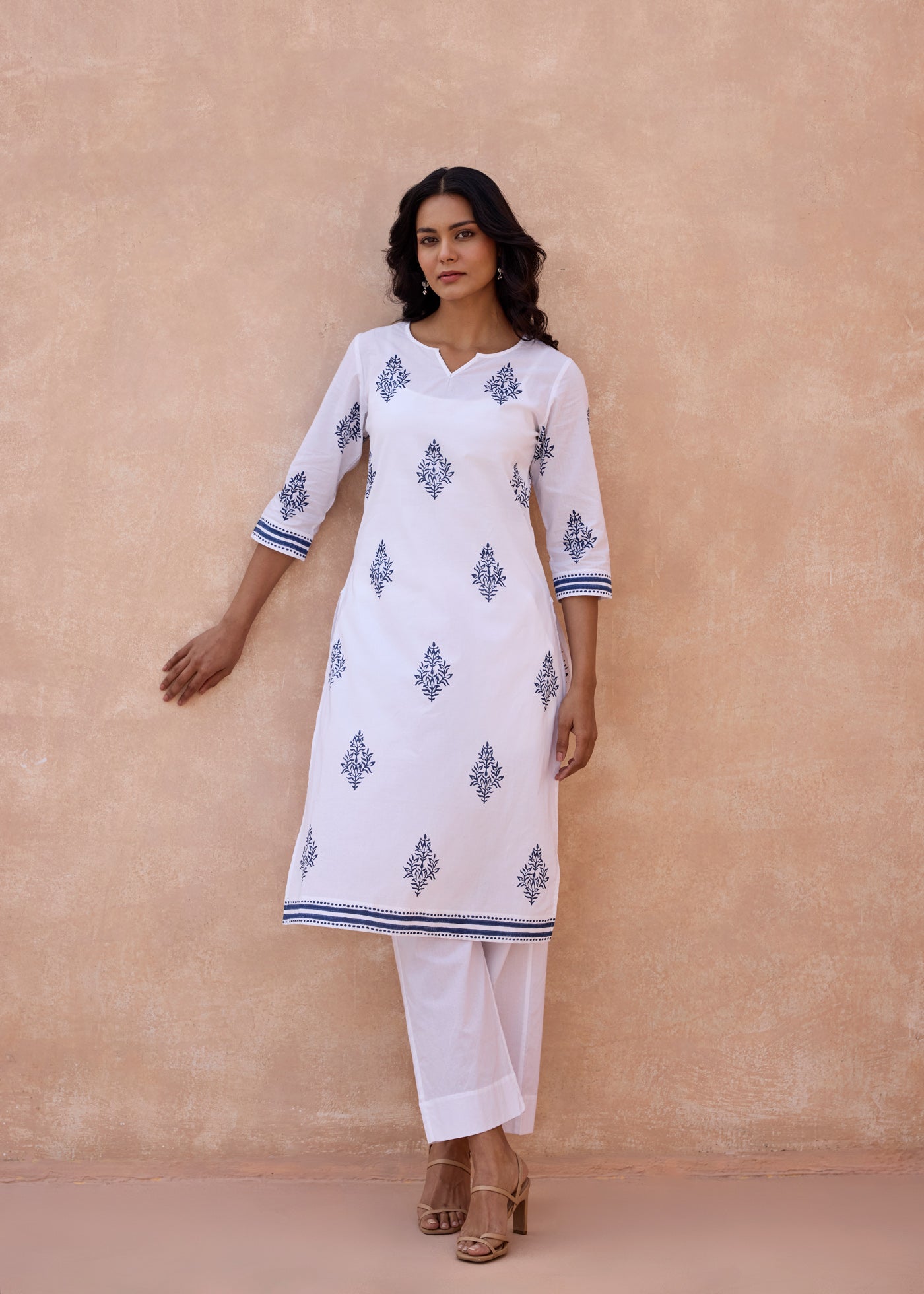 Printed Regular Kurta - White/Navy