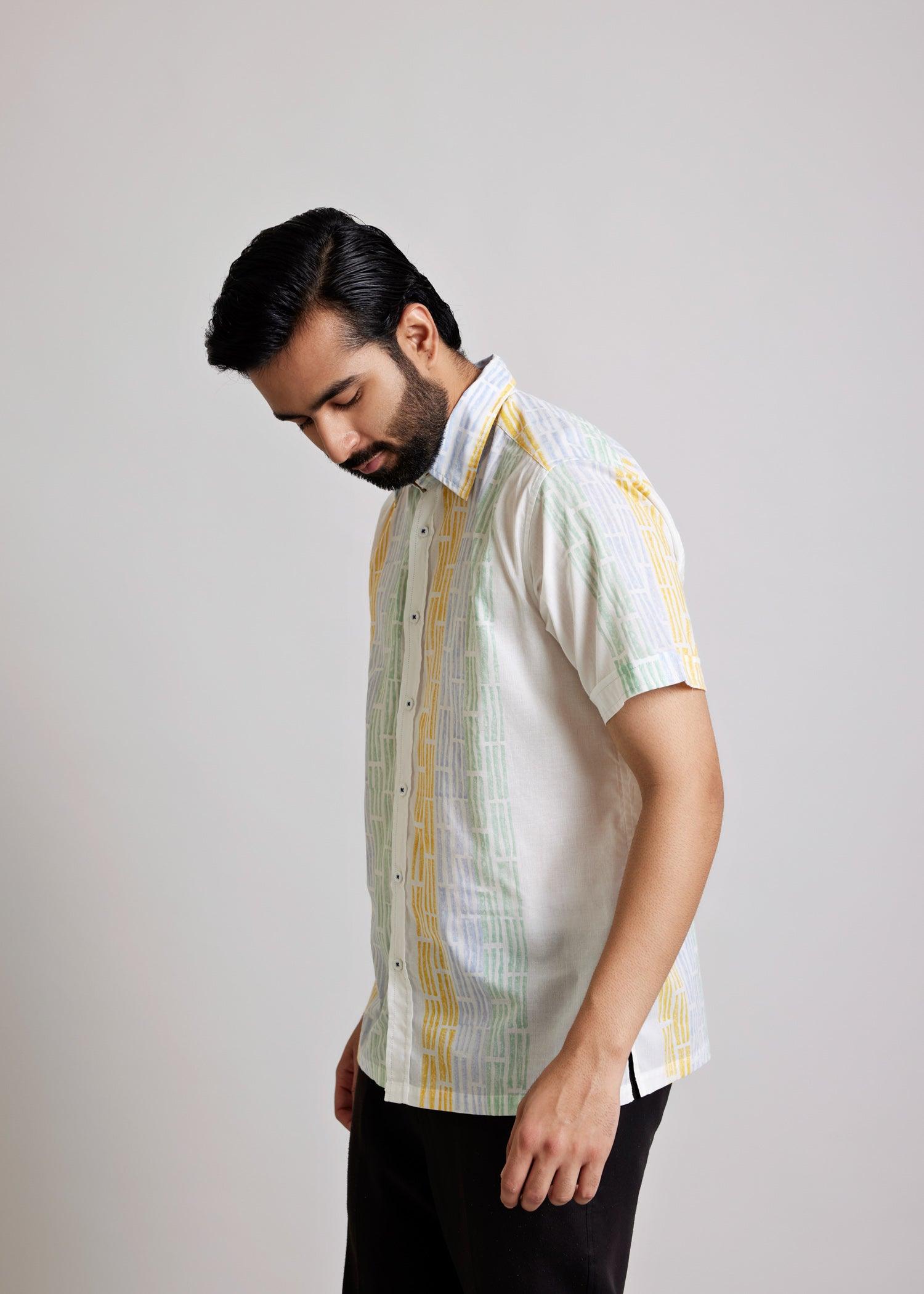 Multi & White Regular Cotton Half Sleeve Shirt Ratan Texprocess Pvt. Ltd