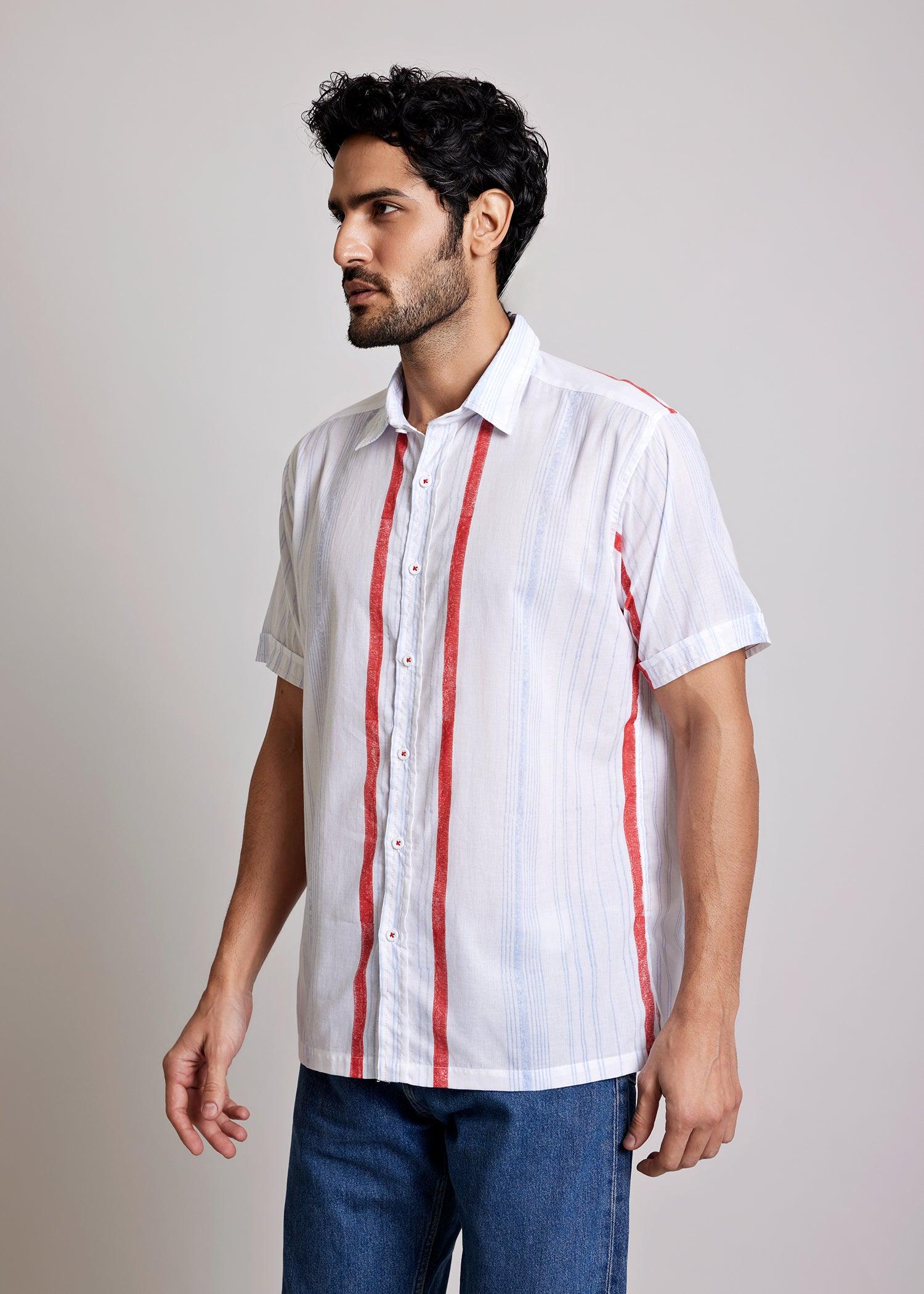 Blue & Red Regular Cotton Half Sleeve Shirt Ratan Texprocess Pvt. Ltd