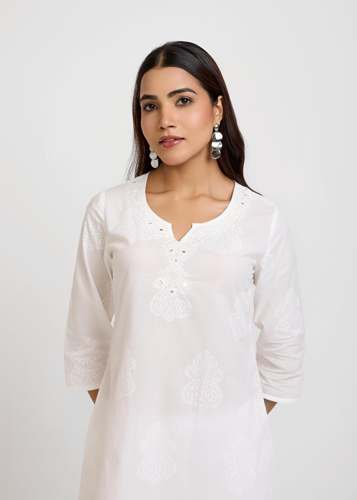 White Cotton Long Kurta Ratan Texprocess Pvt. Ltd