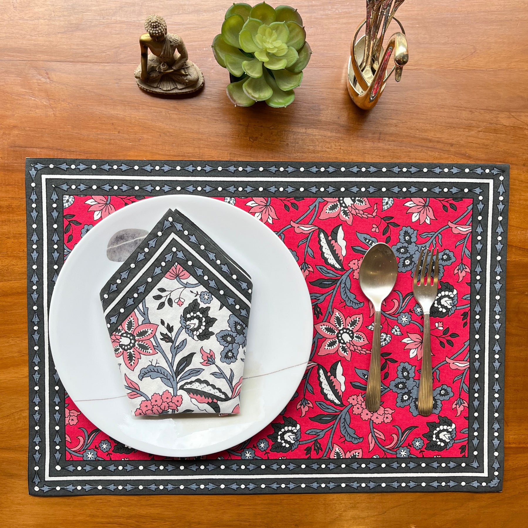 Red-Grey Table Mat Set of 6