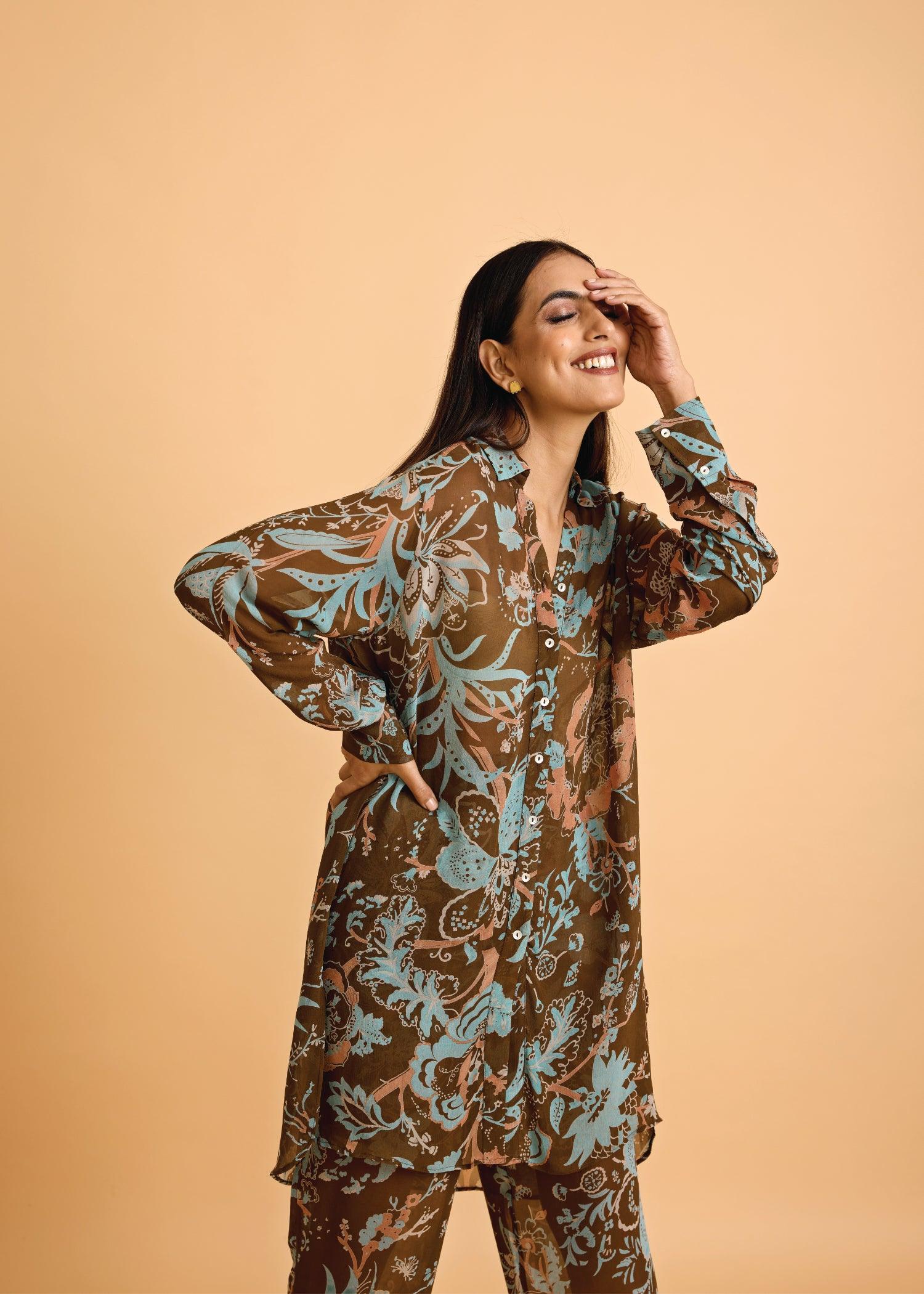 Brown Viscose Honeycomb Tunic Set Ratan Texprocess Pvt. Ltd