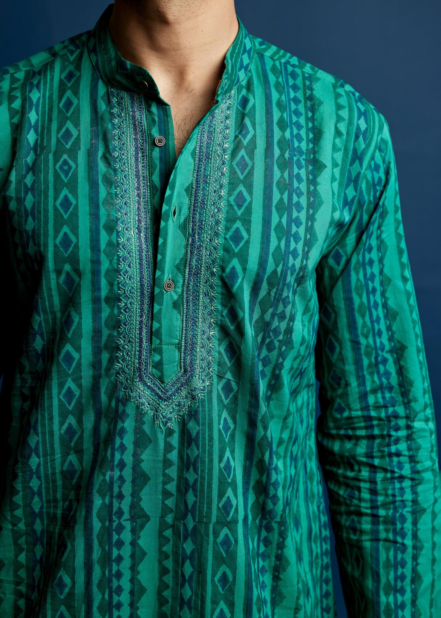 Men's Cotton Kurta Pine Green