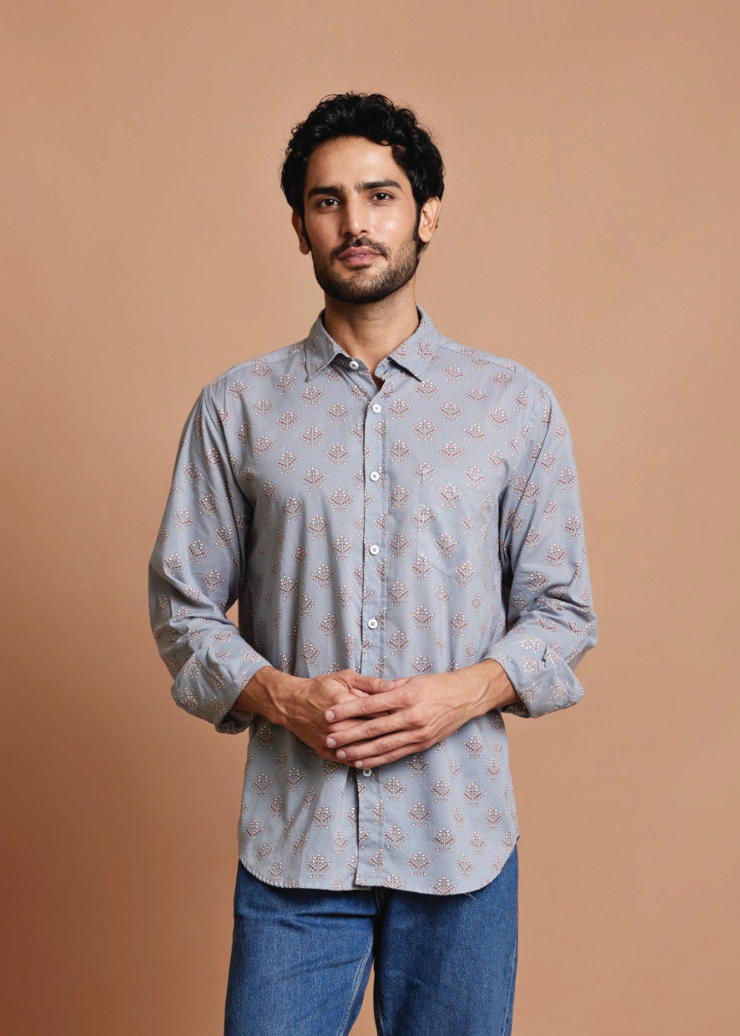 Light Grey Regular Cotton Full Sleeve Shirt Ratan Texprocess Pvt. Ltd