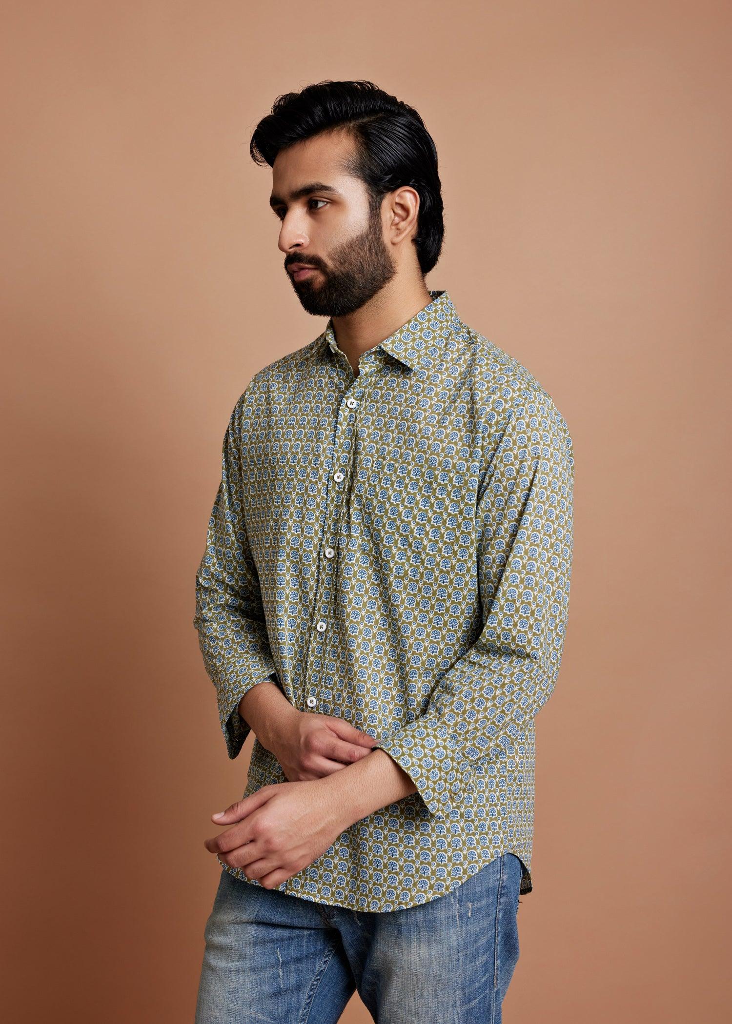 Meadow Green Regular Cotton Full Sleeve Shirt Ratan Texprocess Pvt. Ltd