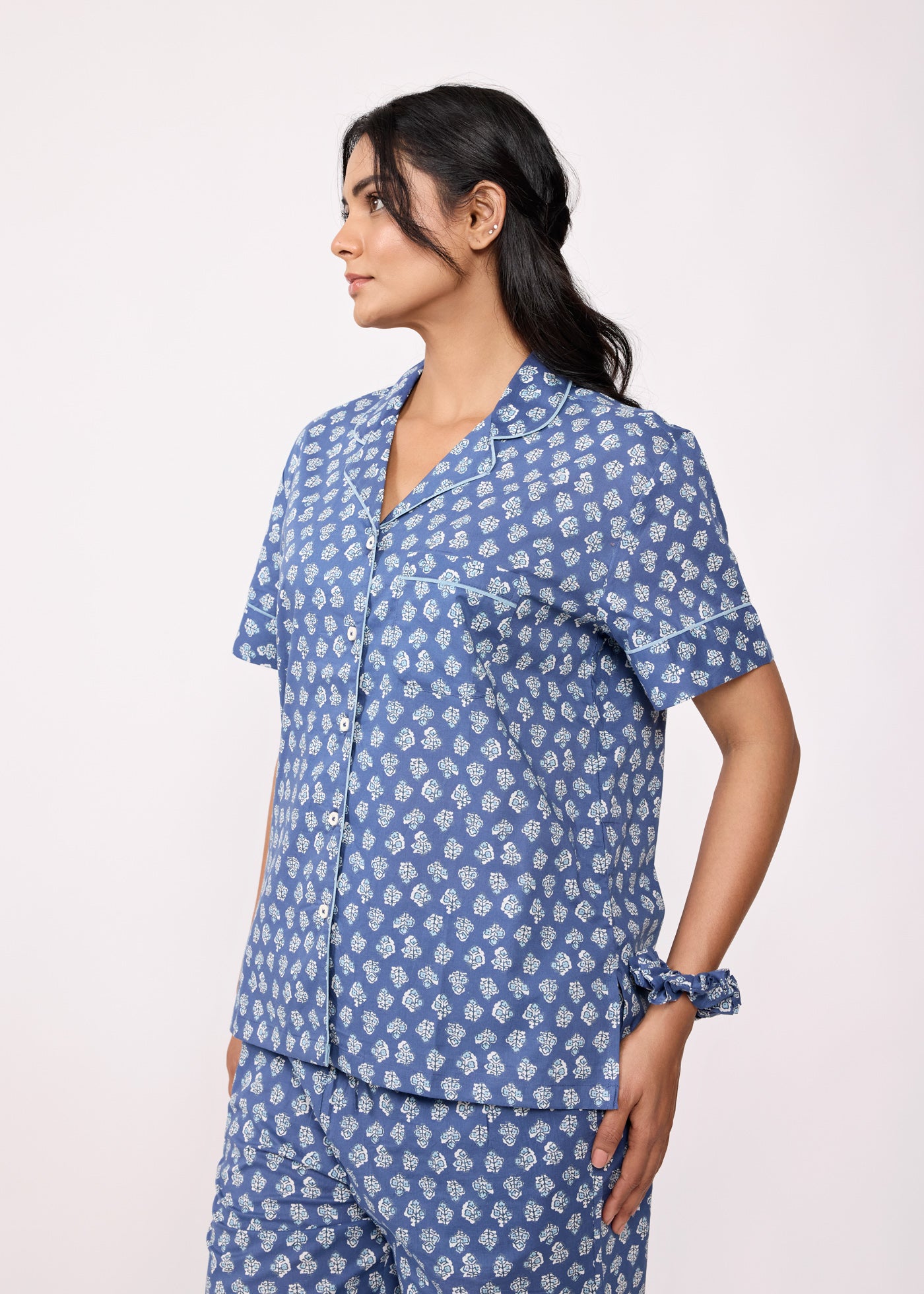 Women Sleepwear Night Suit Set-Blue