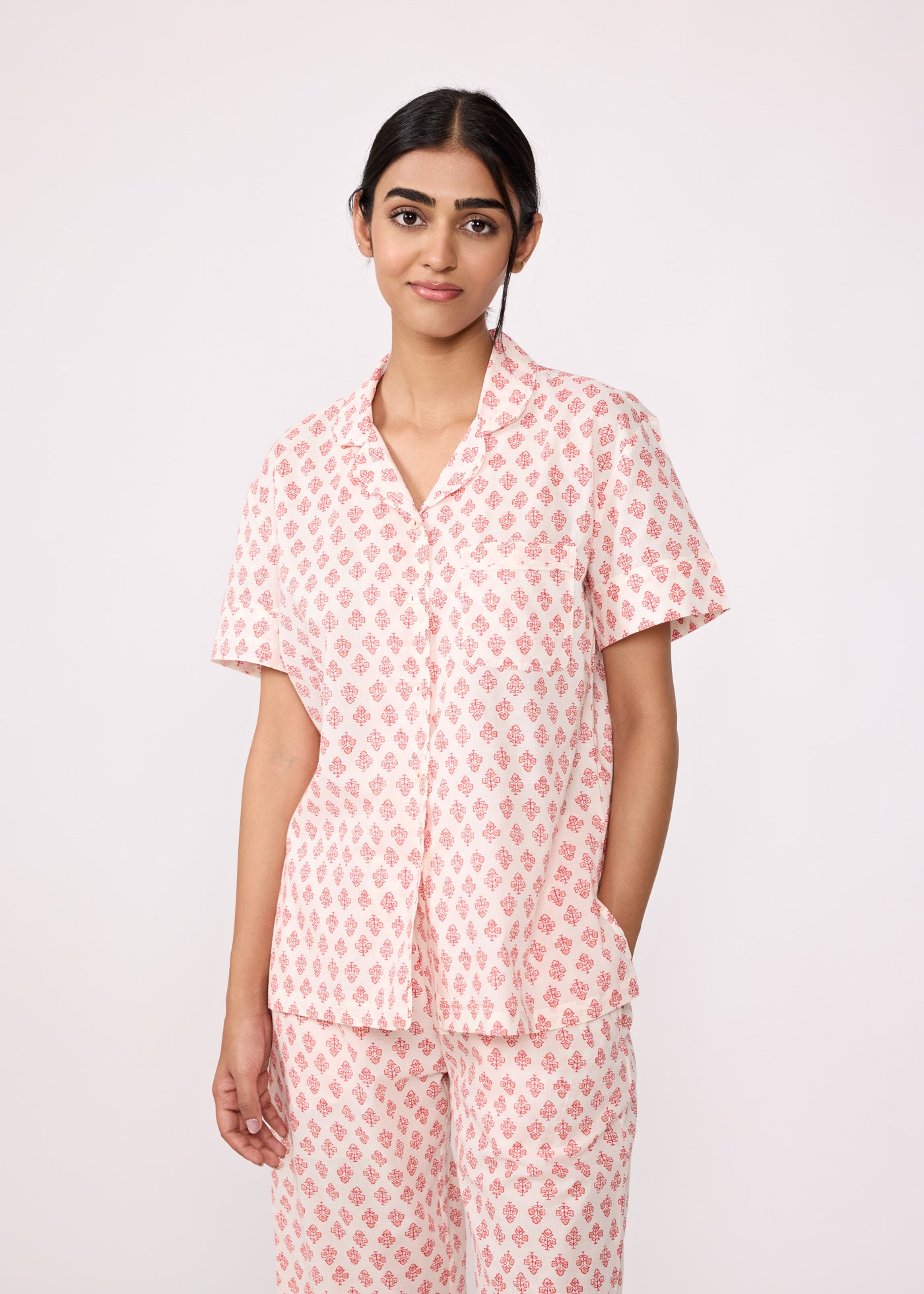 Women Sleepwear Night Suit Set-Crème/Pink