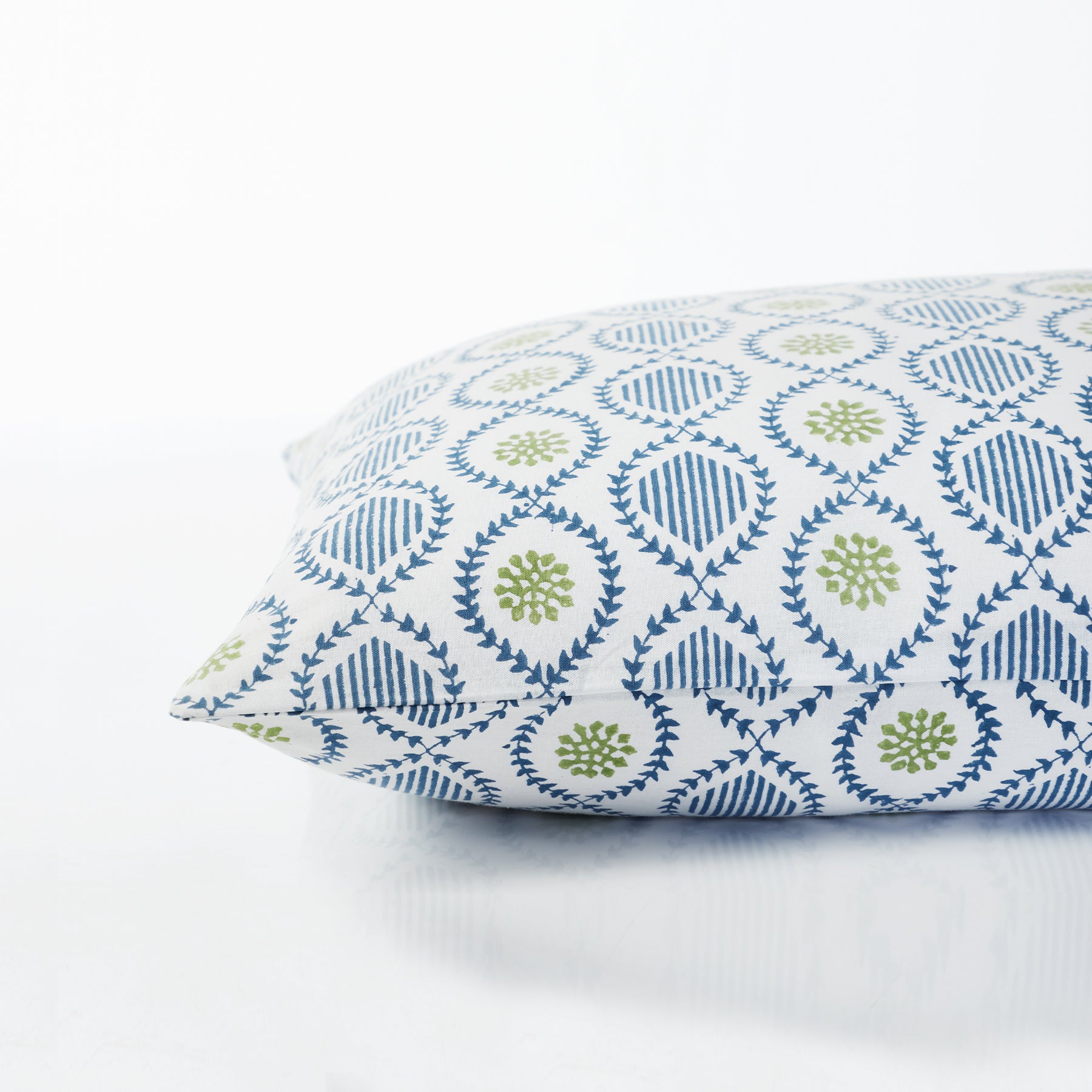 Ogee Blue & Green Hand Block Print Cotton Cushion Cover