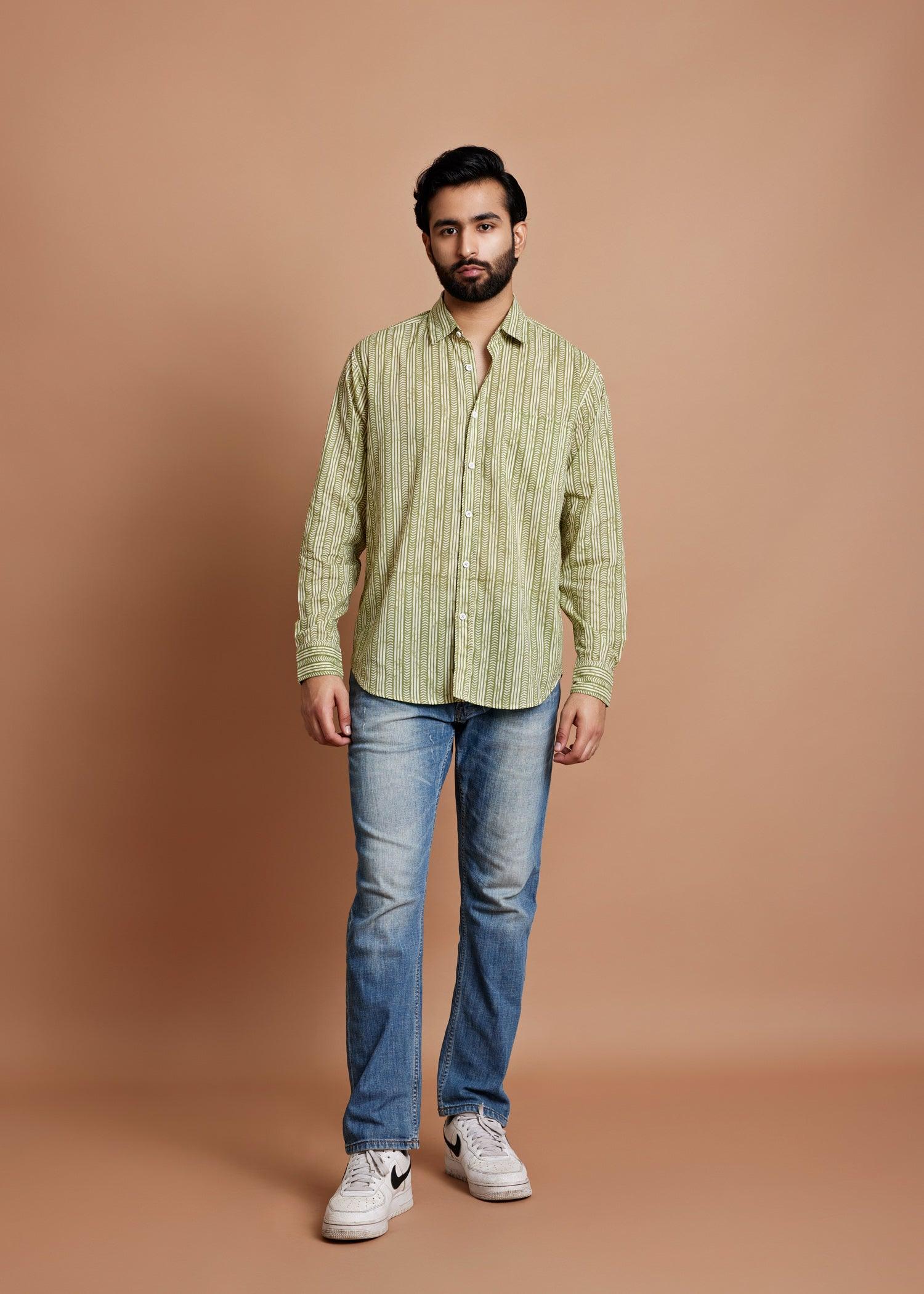 Meadow Green Regular Cotton Full Sleeve Shirt Ratan Texprocess Pvt. Ltd