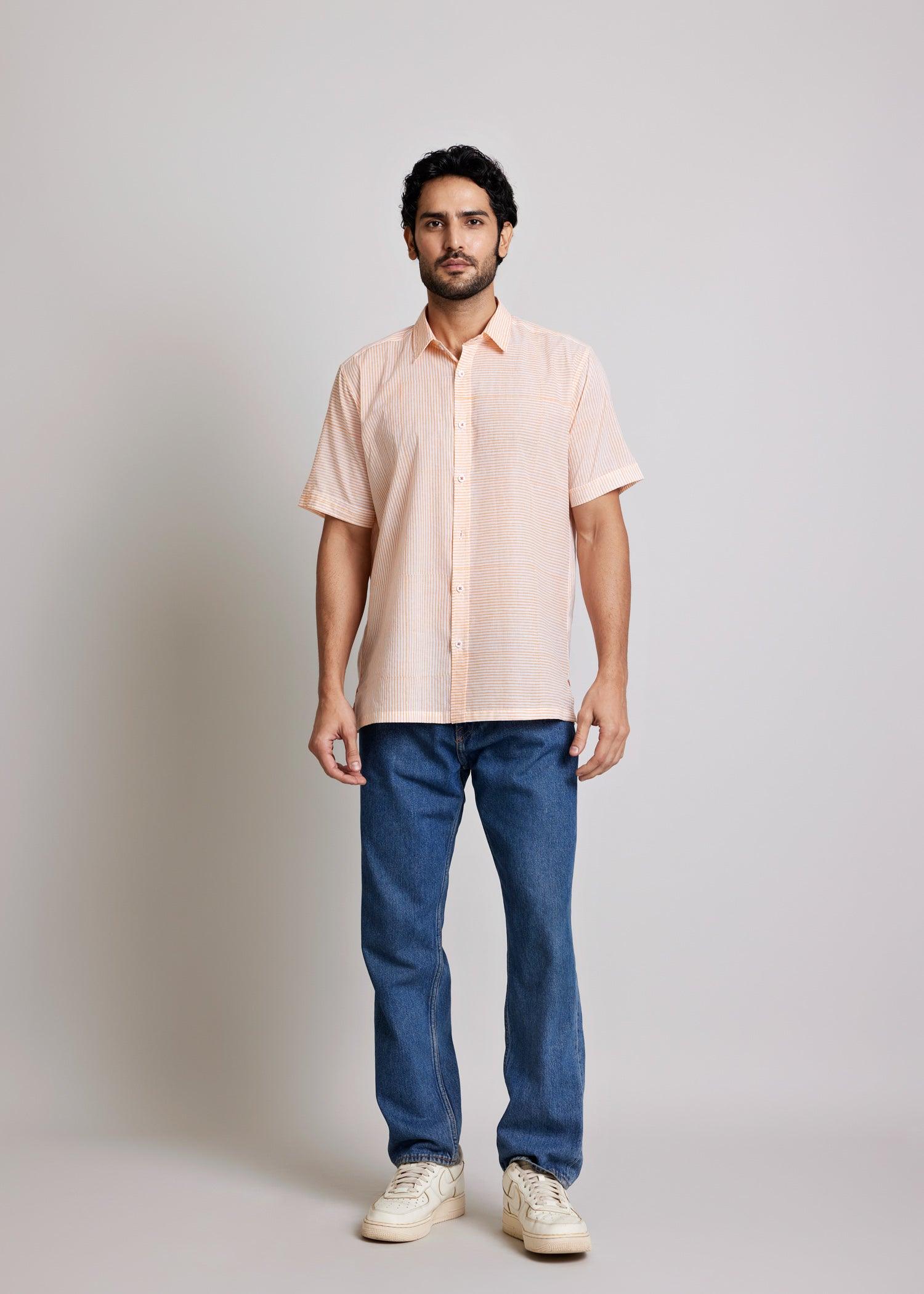 Orange Regular Cotton Half Sleeve Shirt Ratan Texprocess Pvt. Ltd