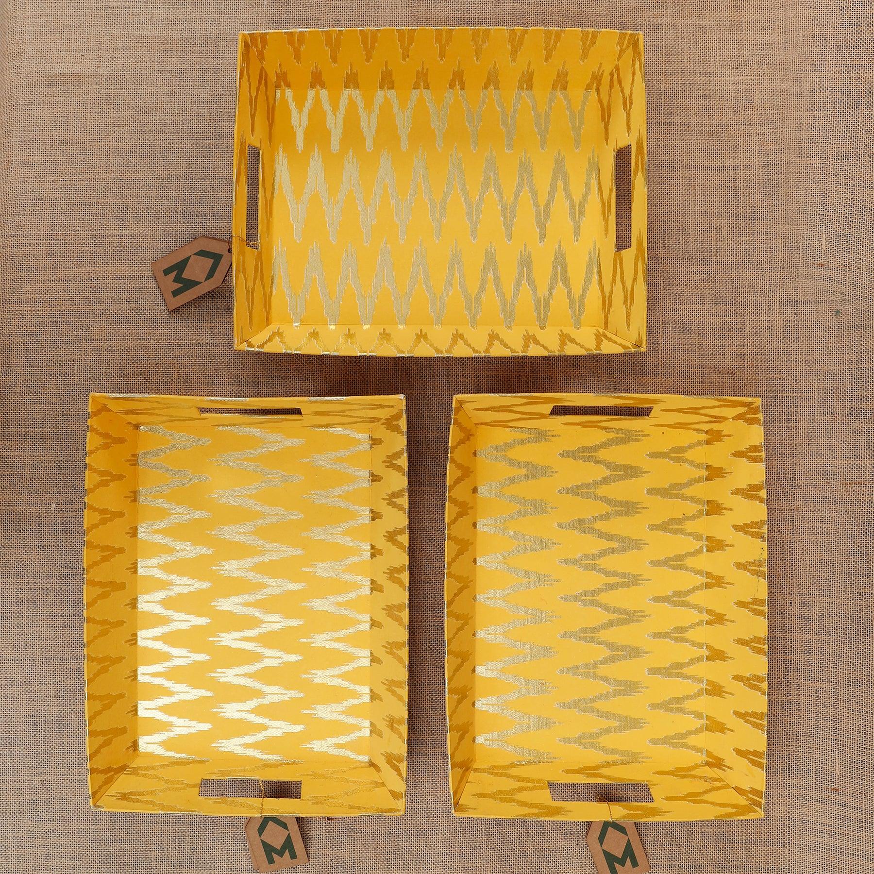 Ikat Yellow Gift Tray Set of 3