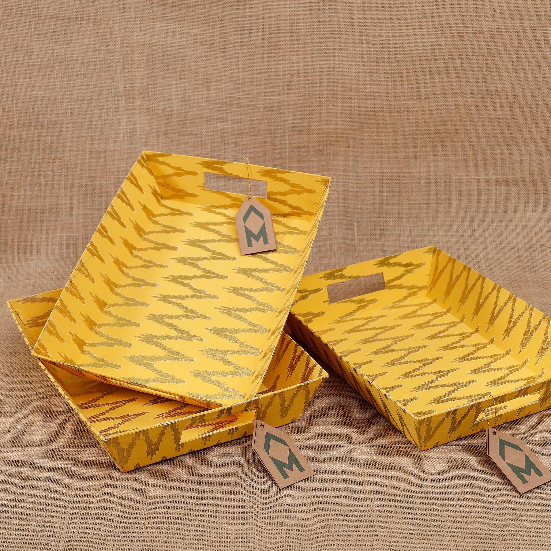 Ikat Yellow Gift Tray Set of 3