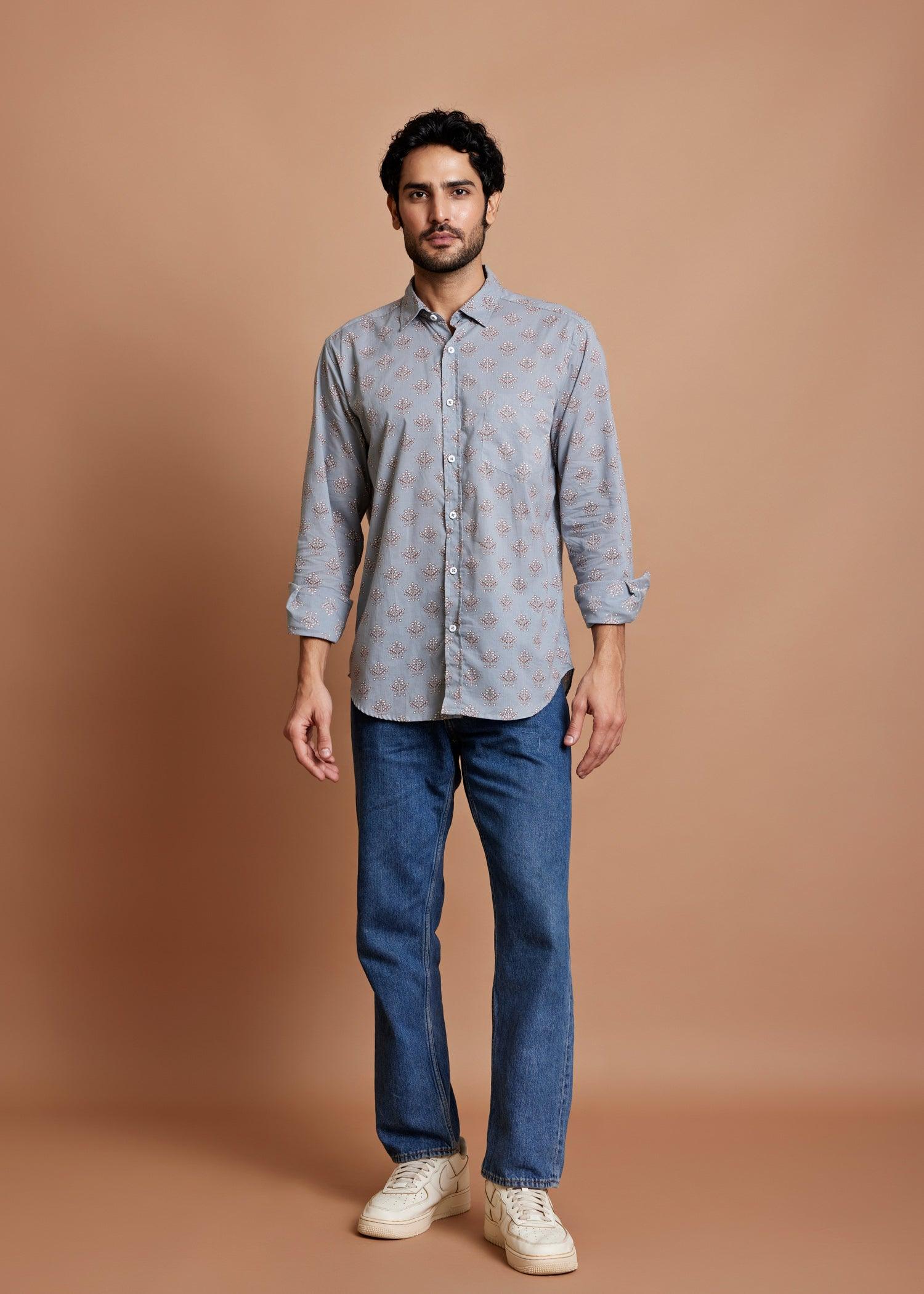 Light Grey Regular Cotton Full Sleeve Shirt Ratan Texprocess Pvt. Ltd