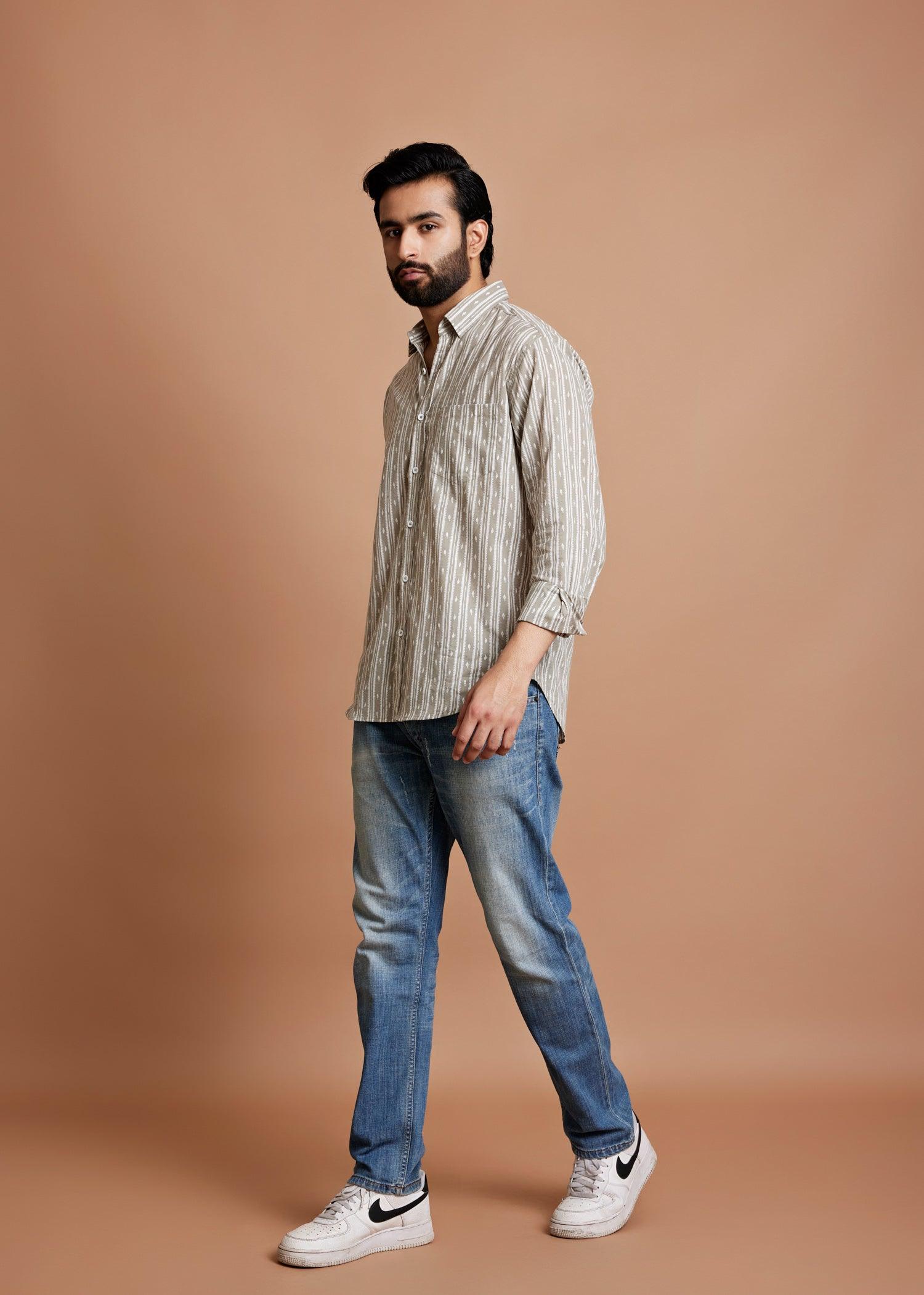 Grey Regular Cotton Full Sleeve Shirt Ratan Texprocess Pvt. Ltd