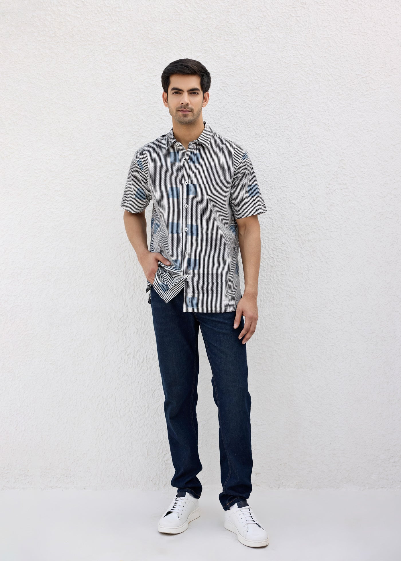 Half Sleeves Shirt-Grey/Blue