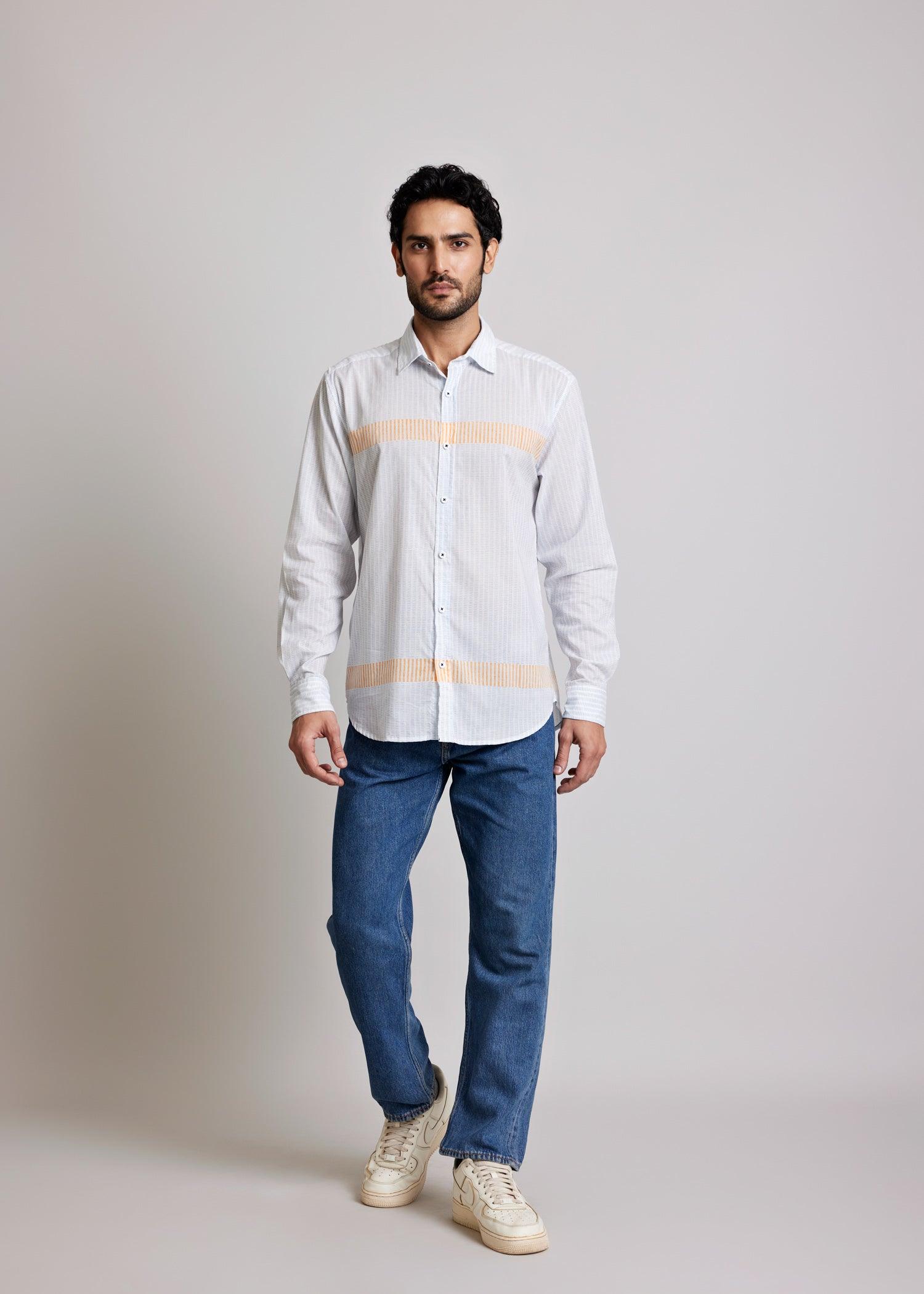 Blue & Orange Regular Cotton Full Sleeve Shirt Ratan Texprocess Pvt. Ltd