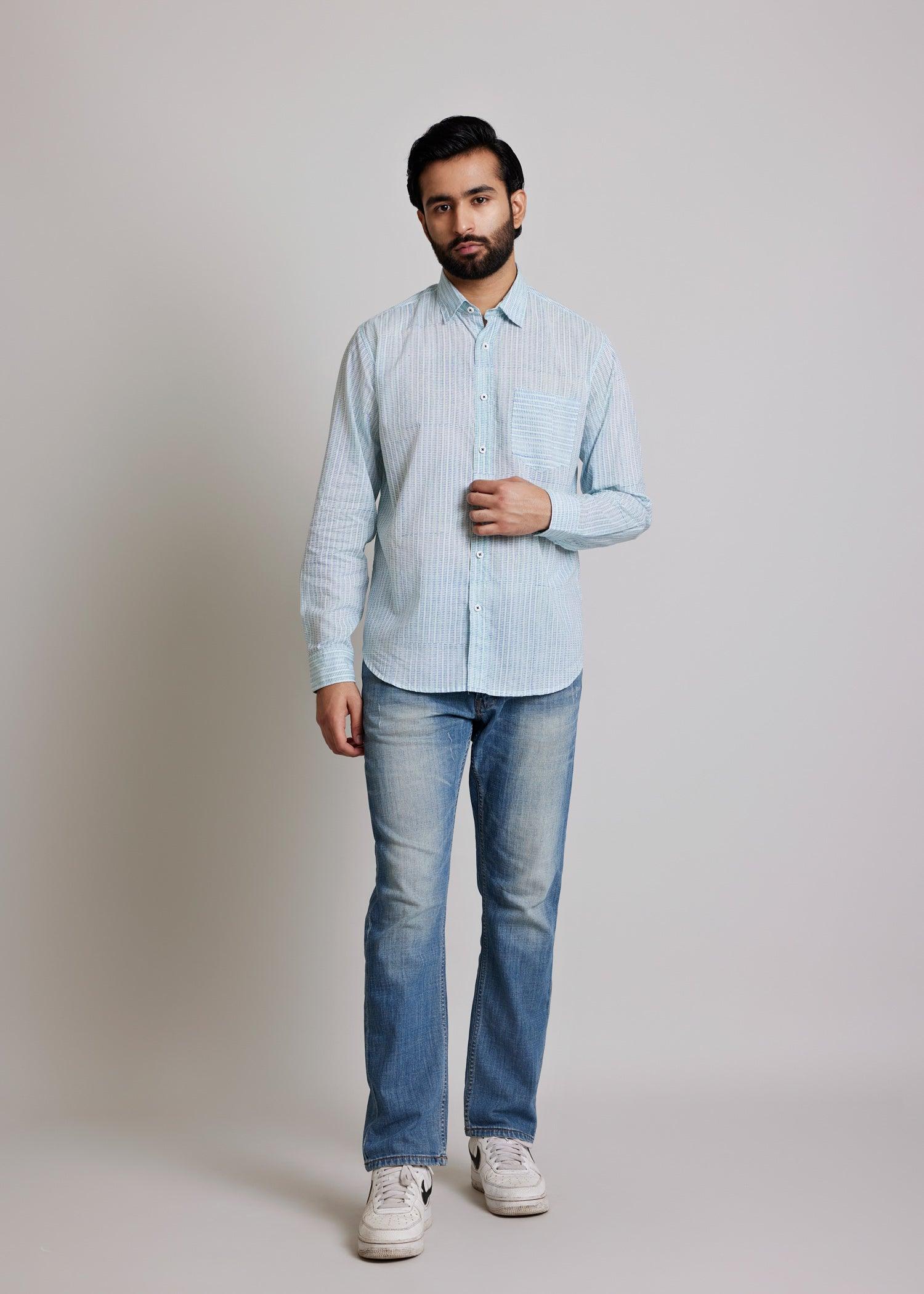 Green & Blue Regular Cotton Full Sleeve Shirt Ratan Texprocess Pvt. Ltd