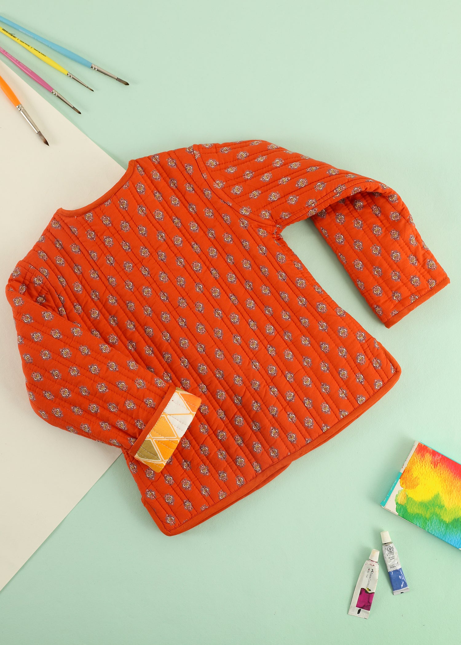 Orange Rhombus Quilted Cotton Reversible Coat Unisex (0-7 Years) Ratan Jaipur