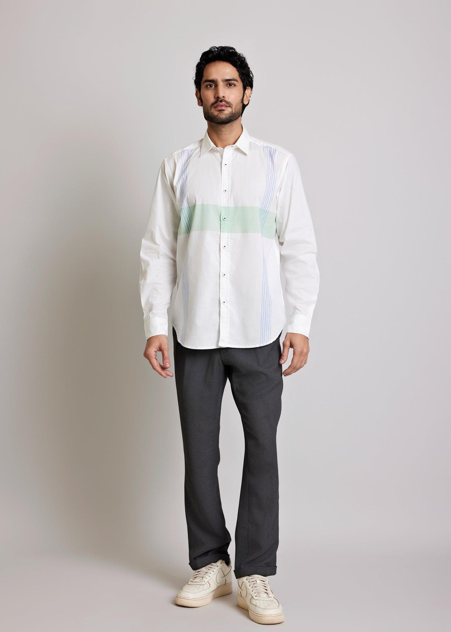 White, Green & Blue Regular Cotton Full Sleeve Shirt Ratan Texprocess Pvt. Ltd