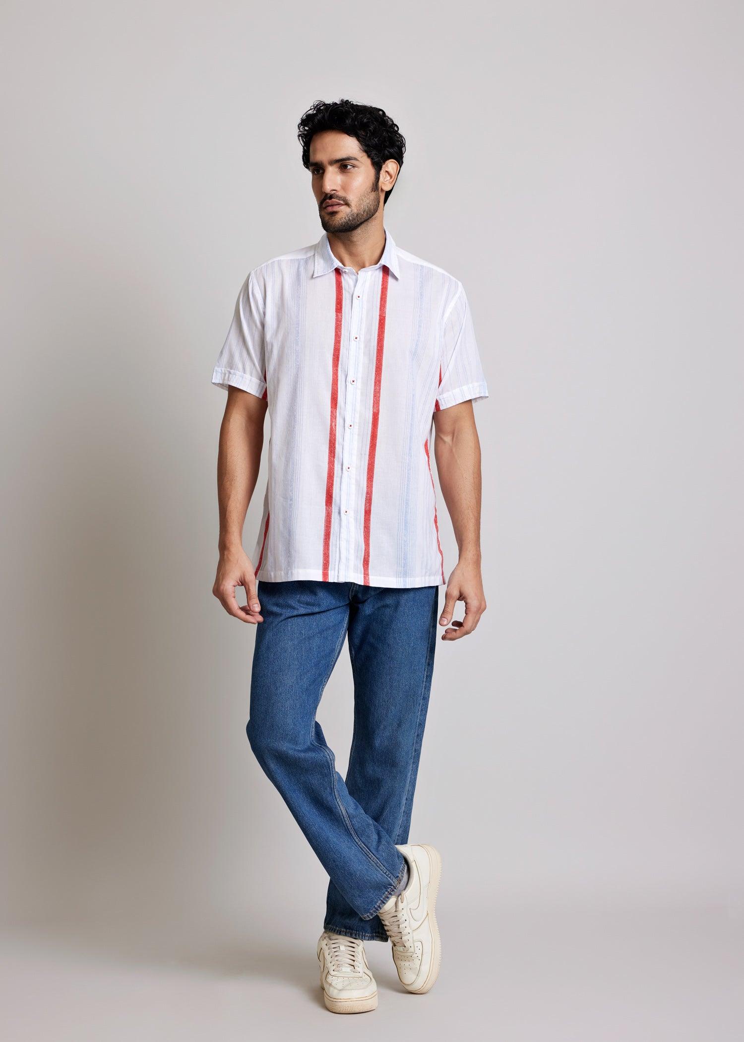 Blue & Red Regular Cotton Half Sleeve Shirt Ratan Texprocess Pvt. Ltd