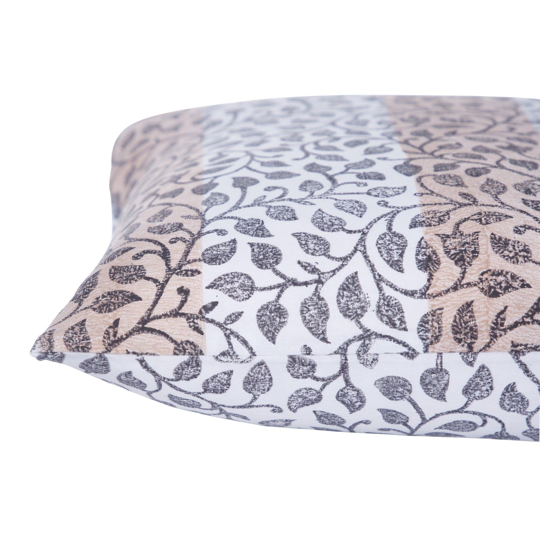 Leaf Trellis Beige & Charcoal Hand Block Print Cotton Cushion Cover Ratan Texprocess Pvt. Ltd