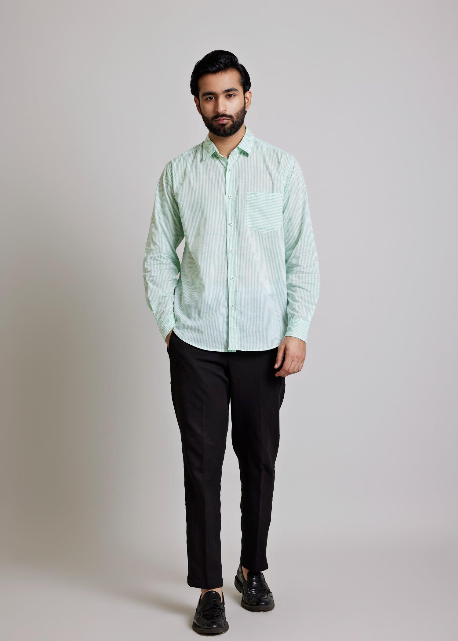 Green Regular Cotton Full Sleeve Shirt Ratan Texprocess Pvt. Ltd