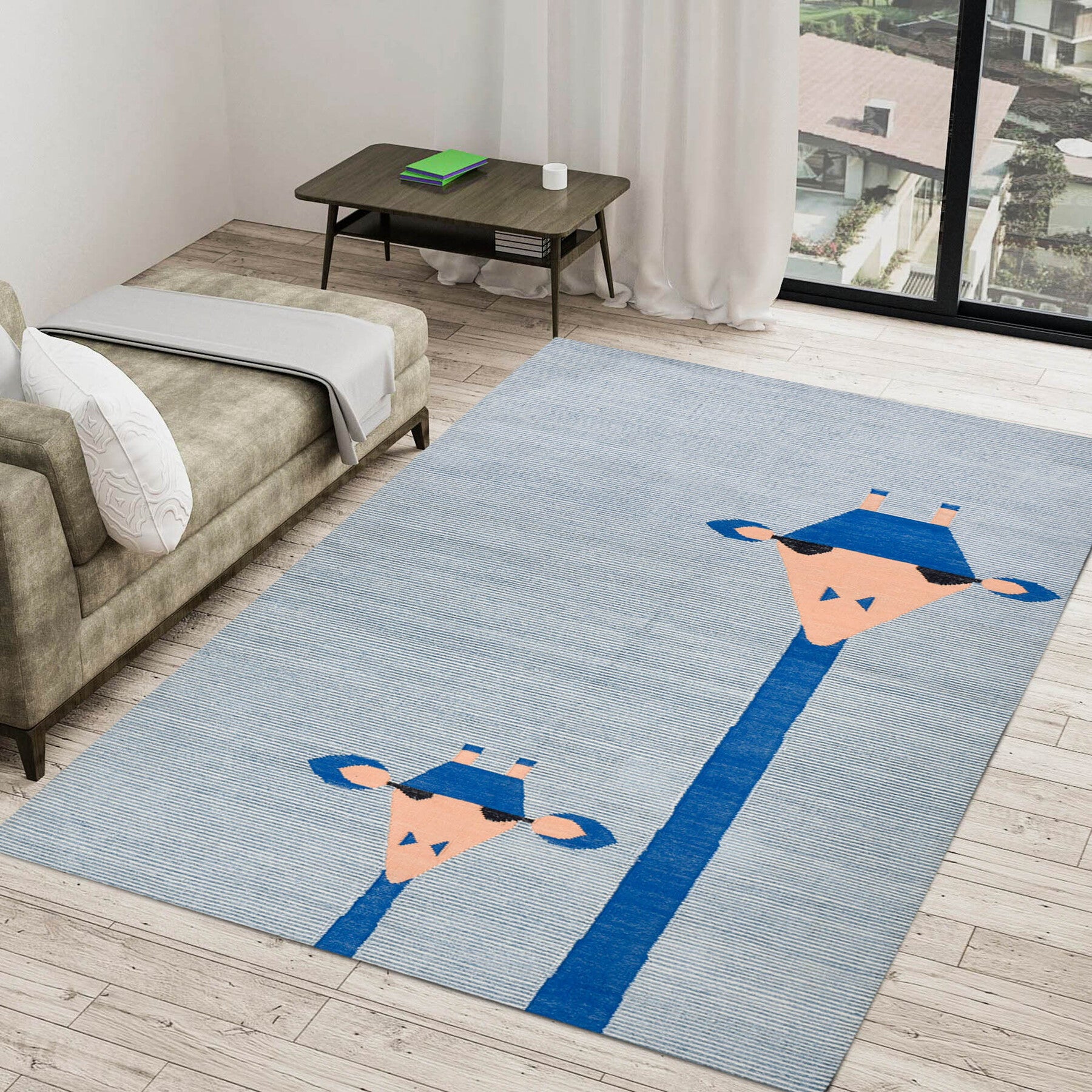 Giraffe Kid Rug Blue/Peach