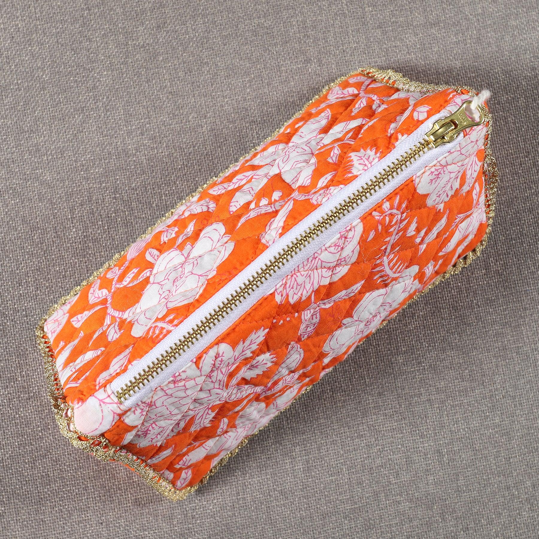 Floral Orange Cotton 3D Pouch Ratan Texprocess Pvt. Ltd