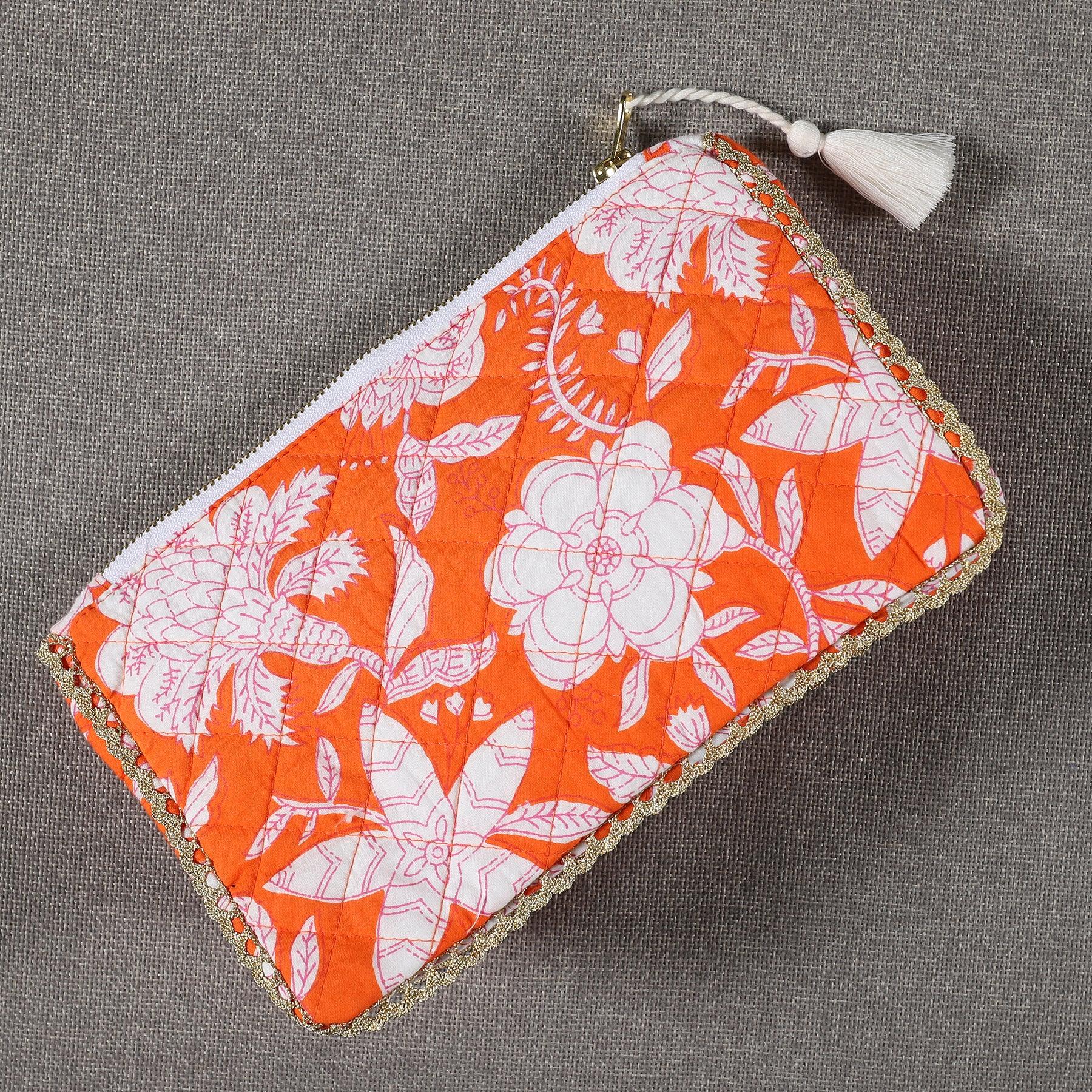 Floral Orange Cotton 3D Pouch Ratan Texprocess Pvt. Ltd