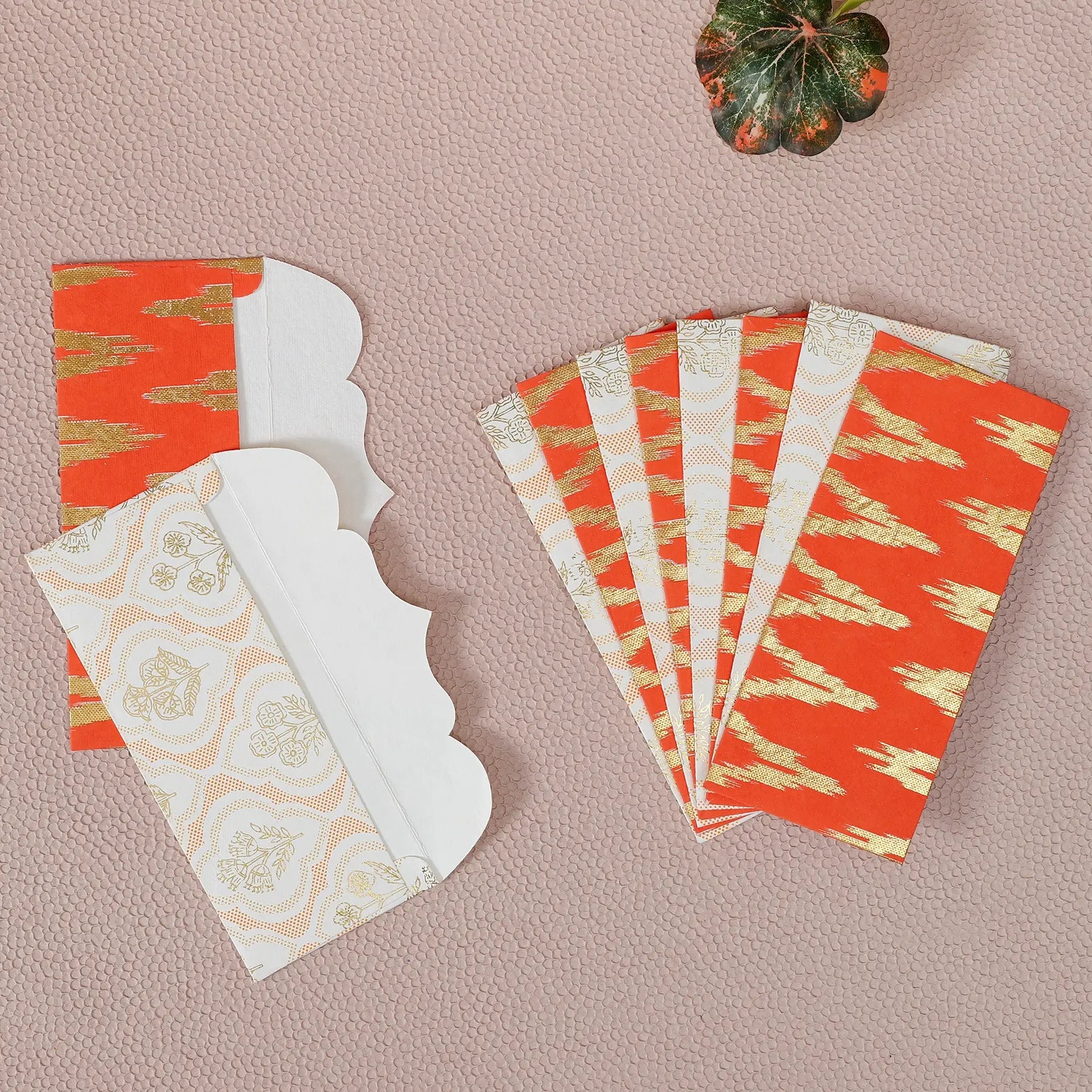 Ikat Orange & Off White Money Envelope Set of 10