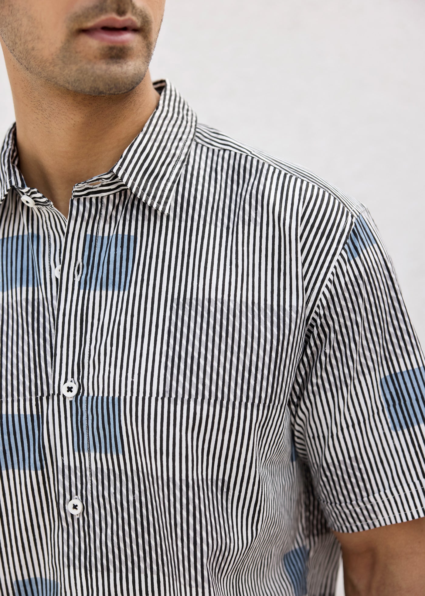 Half Sleeves Shirt-Grey/Blue