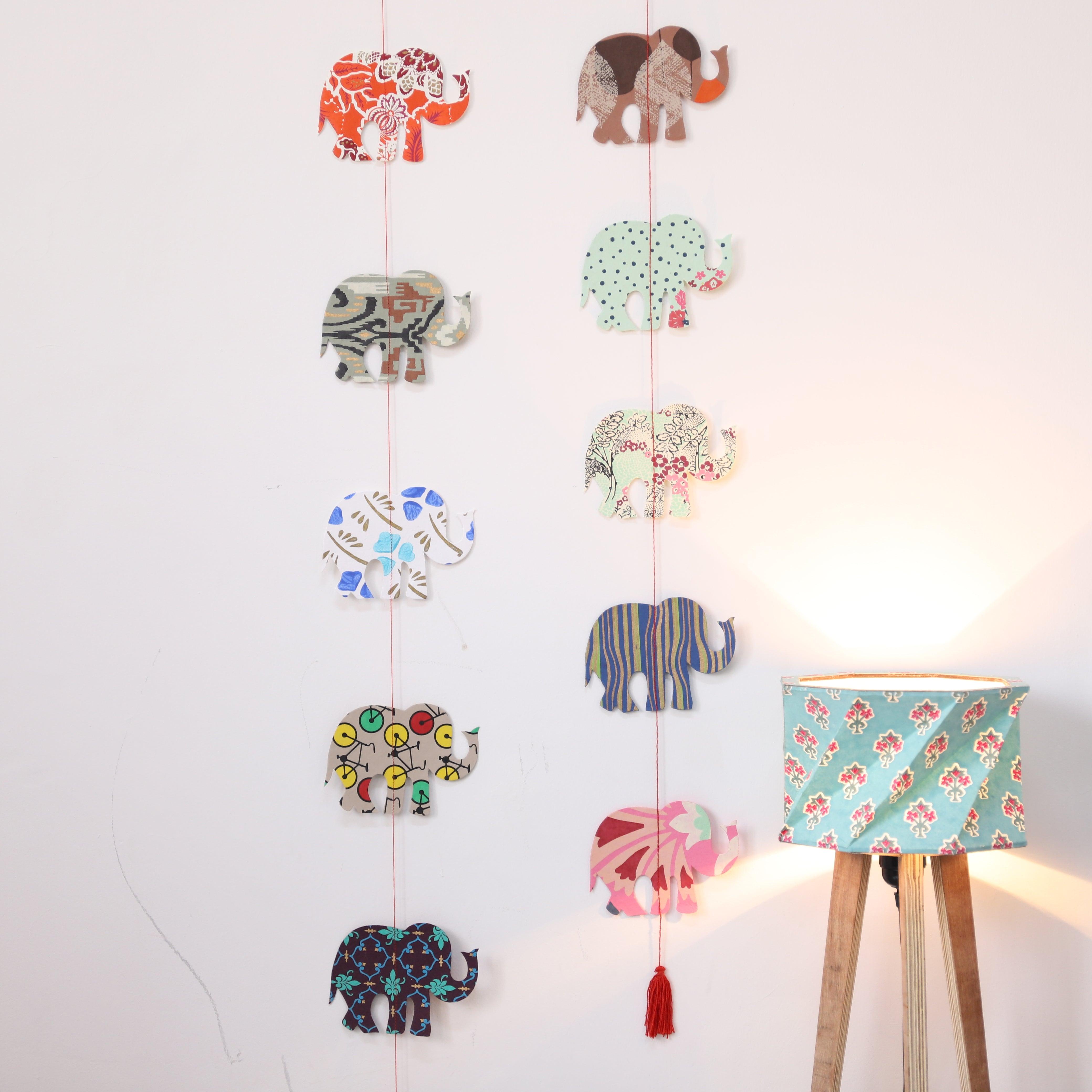 Multicolor Handmade Paper Elephant Dangler Set of 2