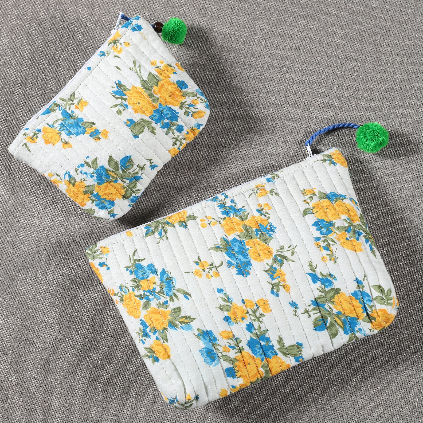 Floral Quilted Cotton Trinket Pouch (Set of 2) Ratan Texprocess Pvt. Ltd