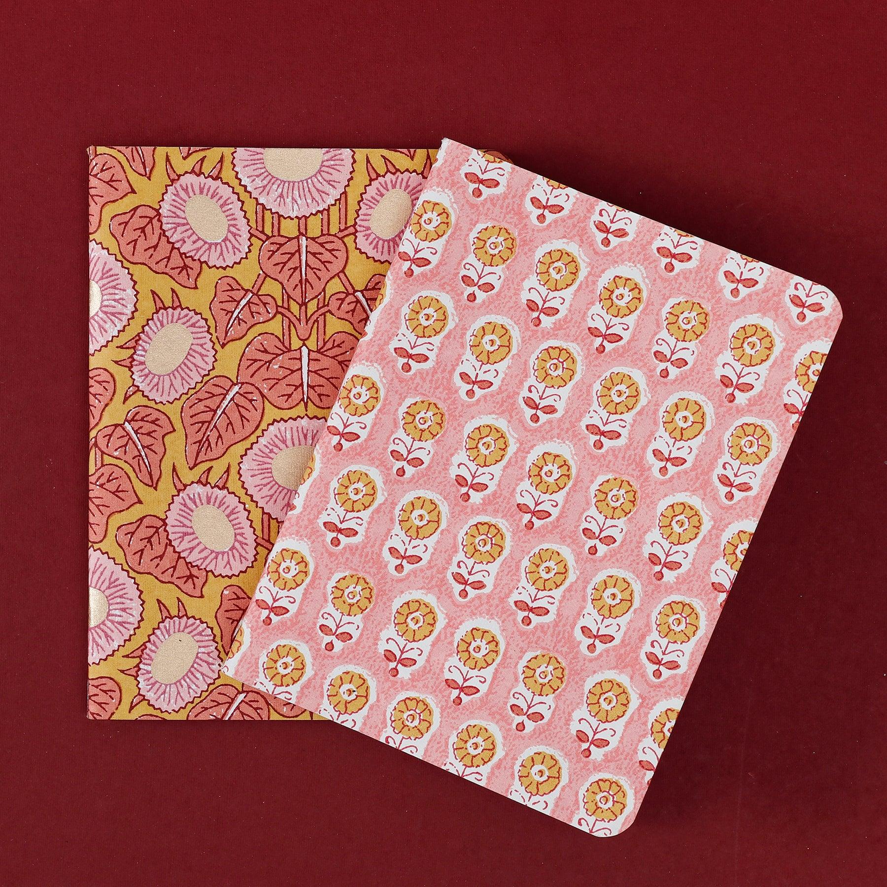 Flower Buti Peach & Brown Soft Cover Notebook Set of 2