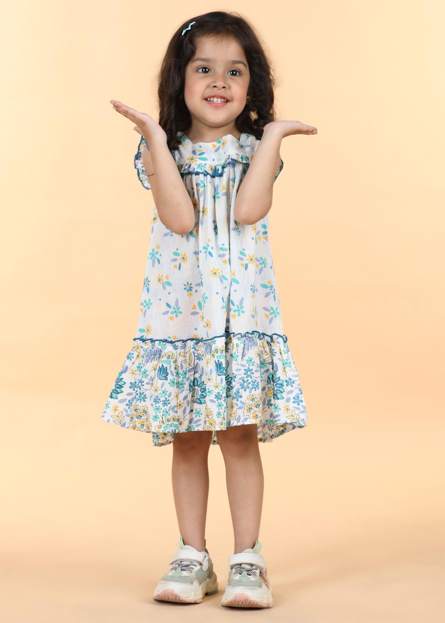 Blue Green Cotton Pixie Dress Girls (6 Months -12 Yrs) Ratan Texprocess Pvt. Ltd