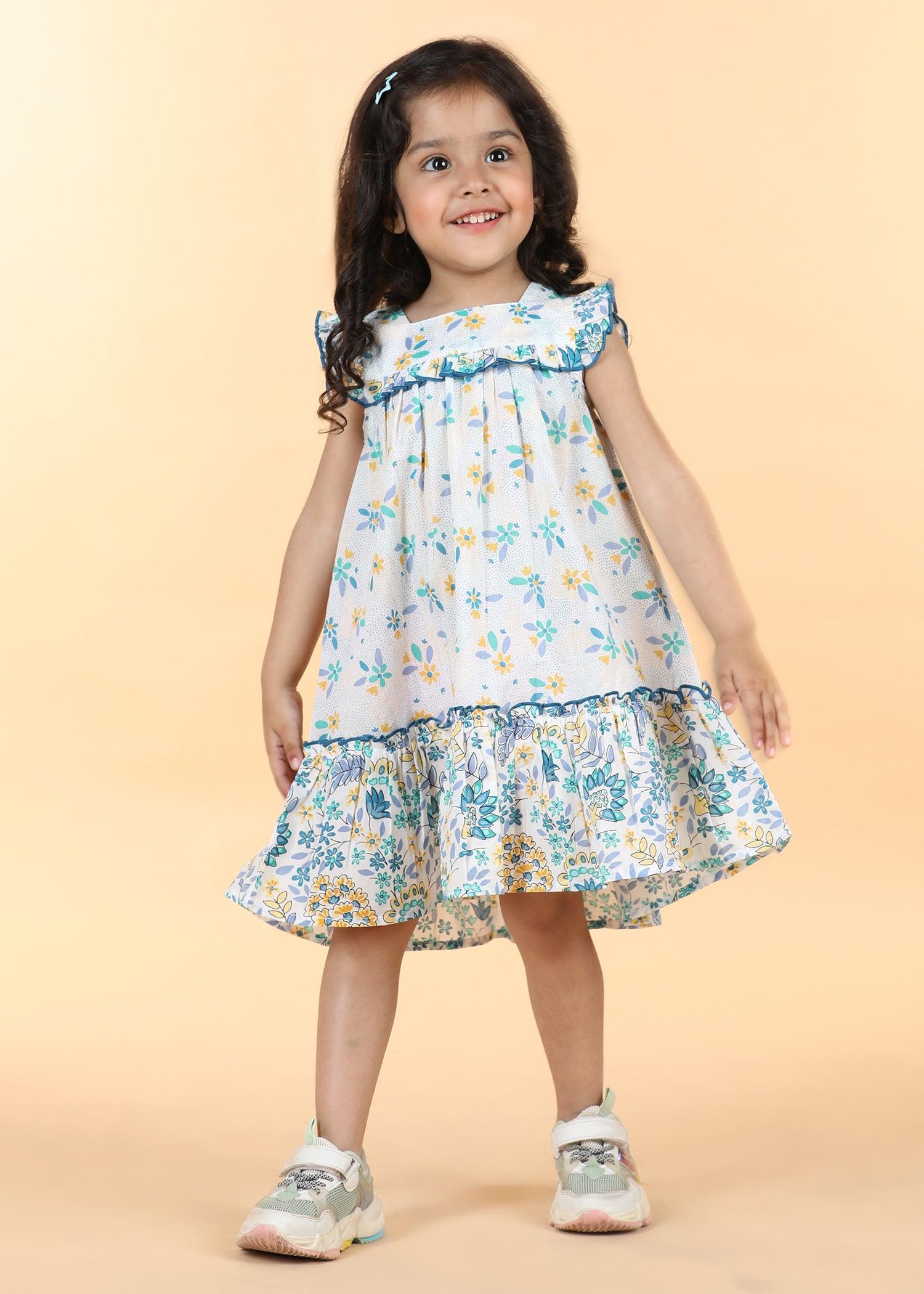 Blue Green Cotton Pixie Dress Girls (6 Months -12 Yrs) Ratan Texprocess Pvt. Ltd