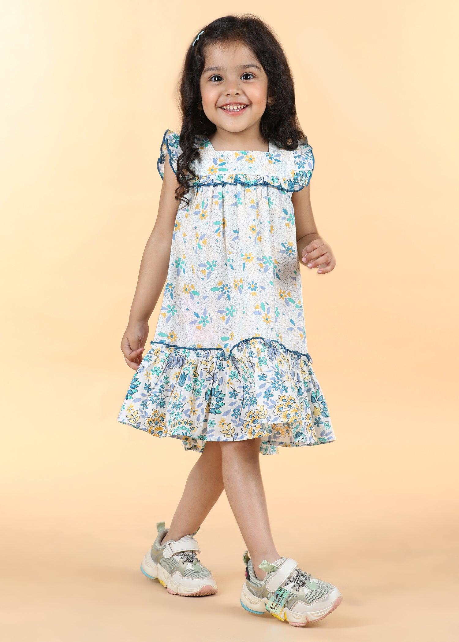 Blue Green Cotton Pixie Dress Girls (6 Months -12 Yrs) Ratan Texprocess Pvt. Ltd