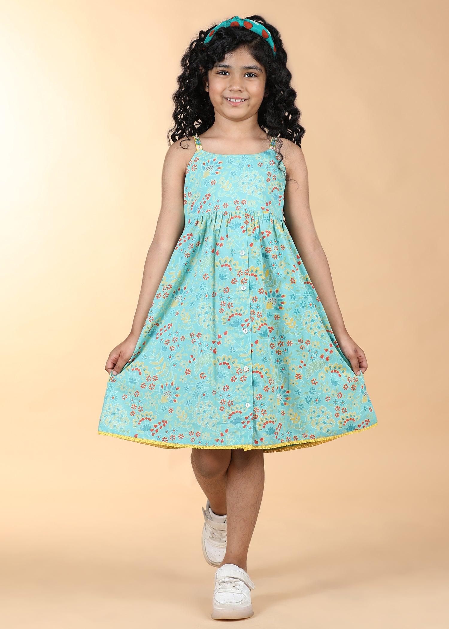 Teal Cotton Ivy Dress Girls (6 Months -12 Yrs) Ratan Texprocess Pvt. Ltd