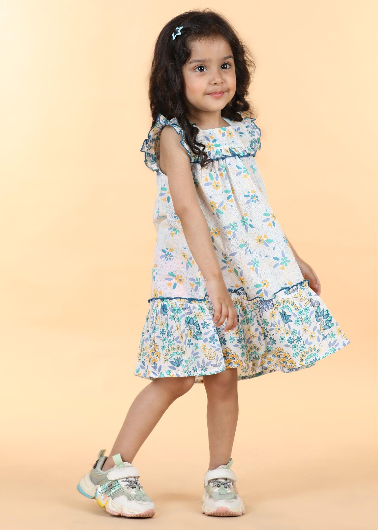 Blue Green Cotton Pixie Dress Girls (6 Months -12 Yrs) Ratan Texprocess Pvt. Ltd