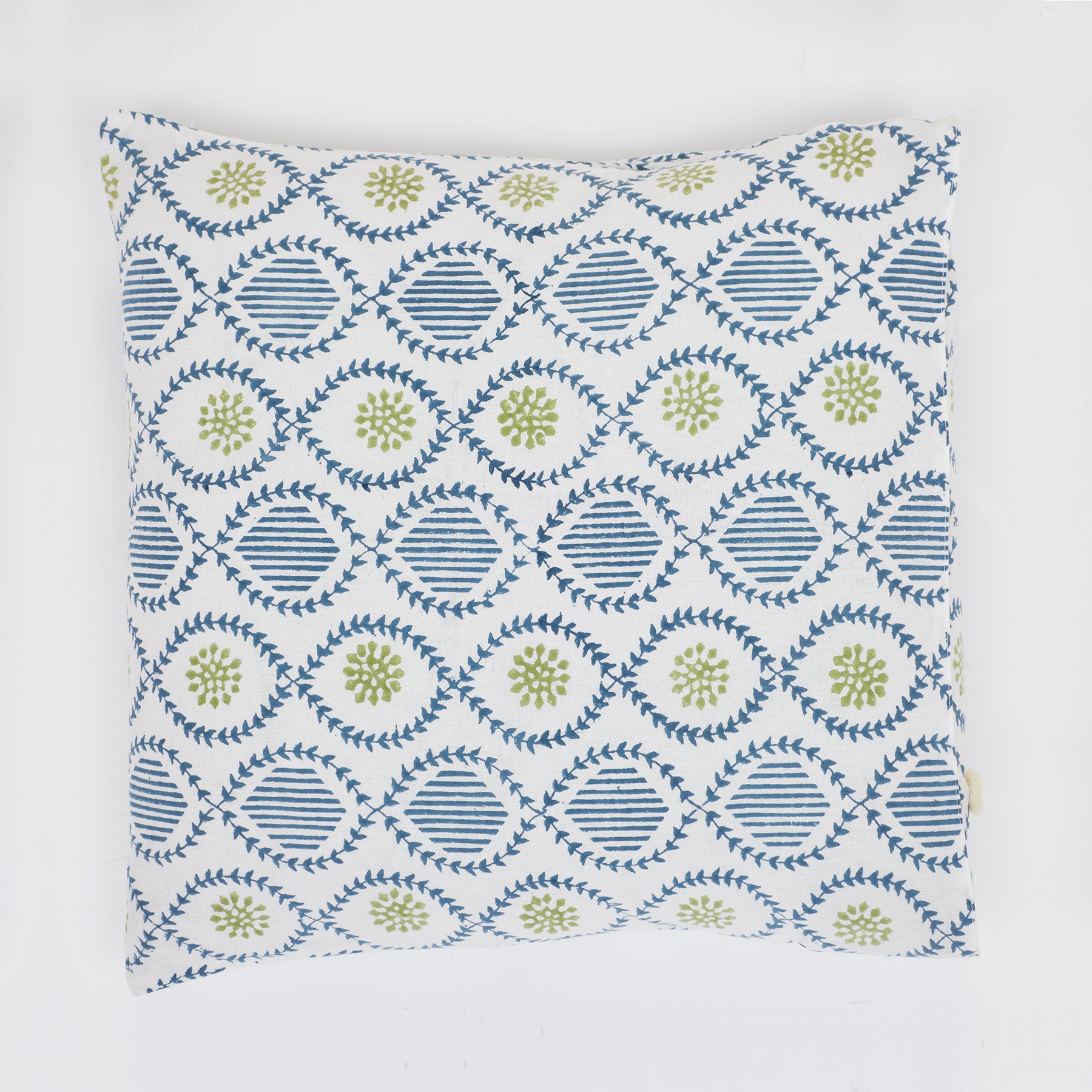 Ogee Blue & Green Hand Block Print Cotton Cushion Cover