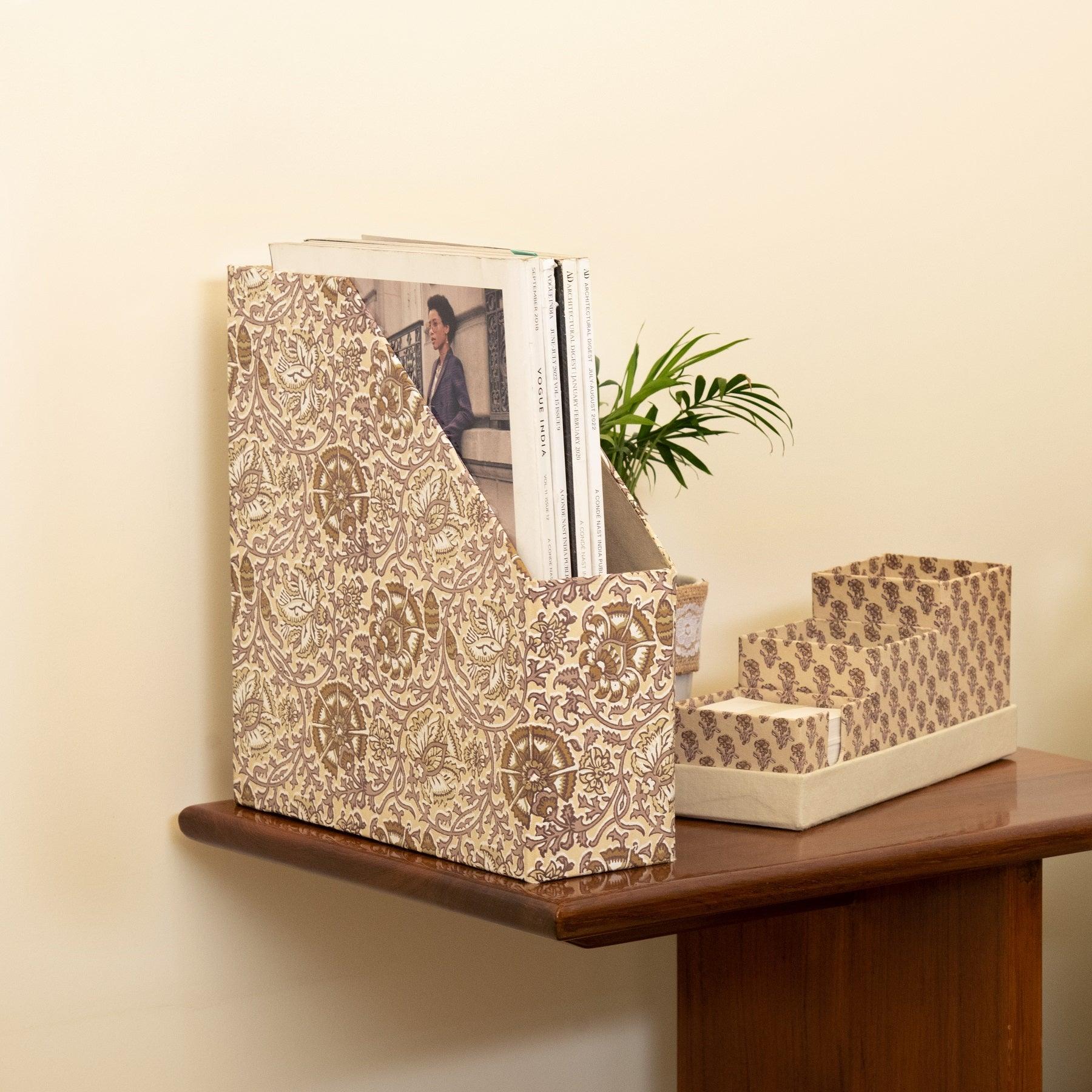 Block Story Jaal Beige Collapsible Magazine Holder