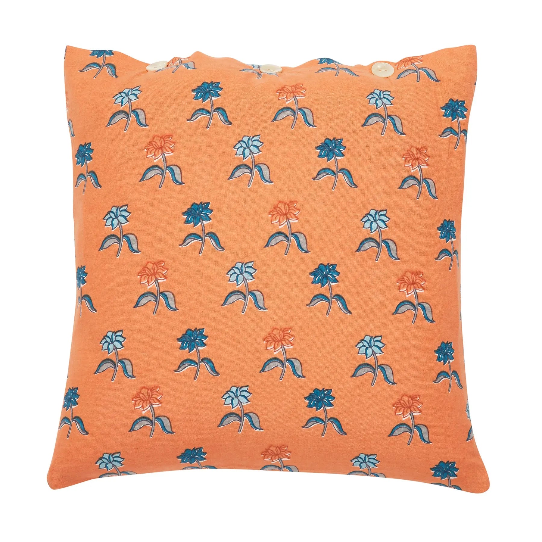 Naqaashi Orange Hand Screen Print Cotton Cushion Cover