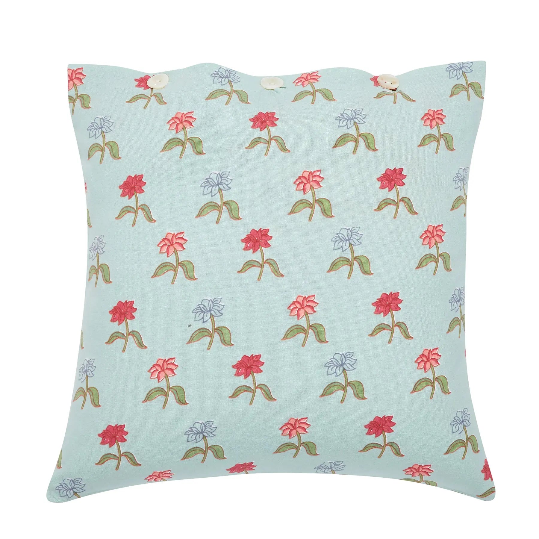 Naqaashi Aqua & Green Hand Screen Print Cotton Cushion Cover